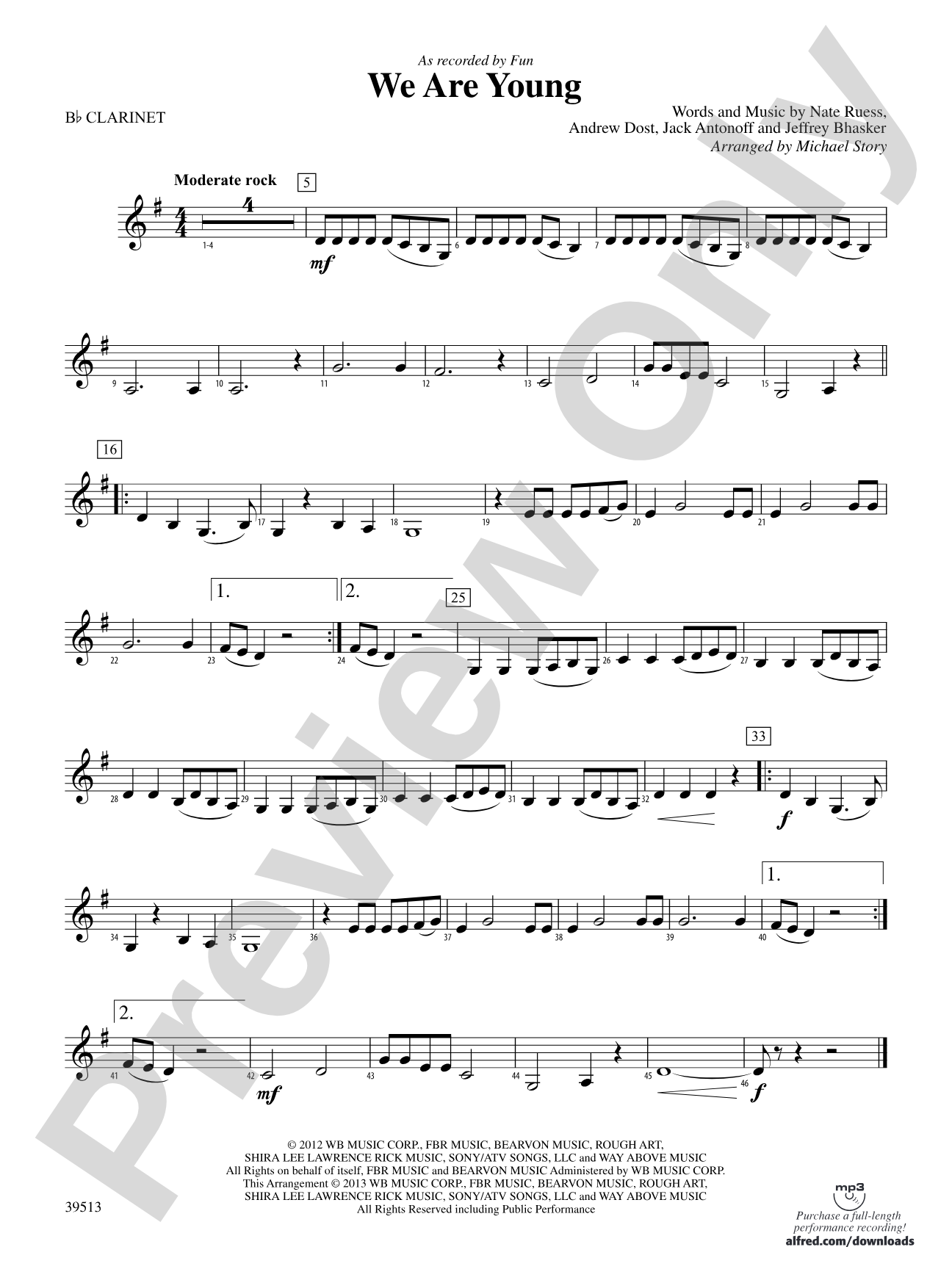 We Are Young: 1st B-flat Clarinet