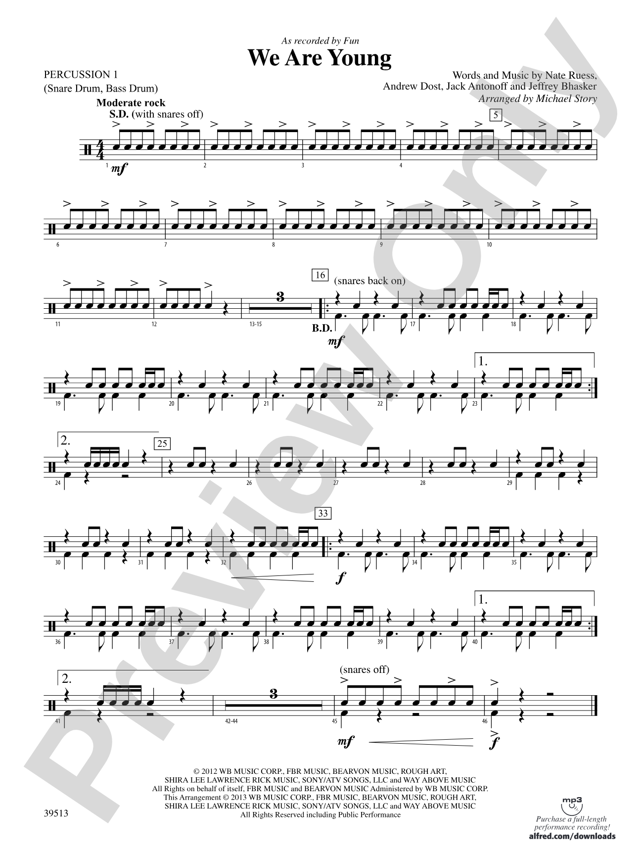 We Are Young: 1st Percussion