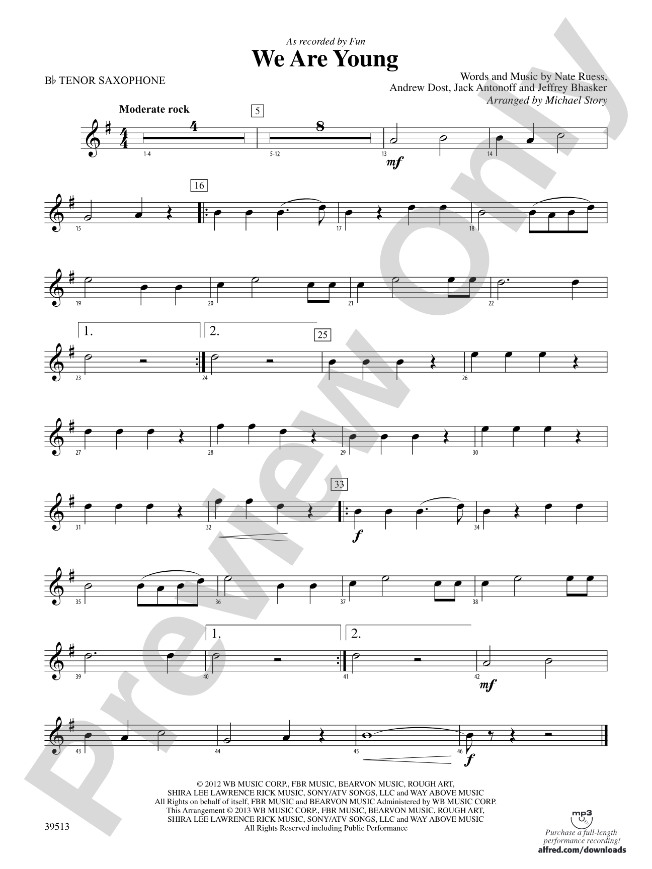 We Are Young: B-flat Tenor Saxophone