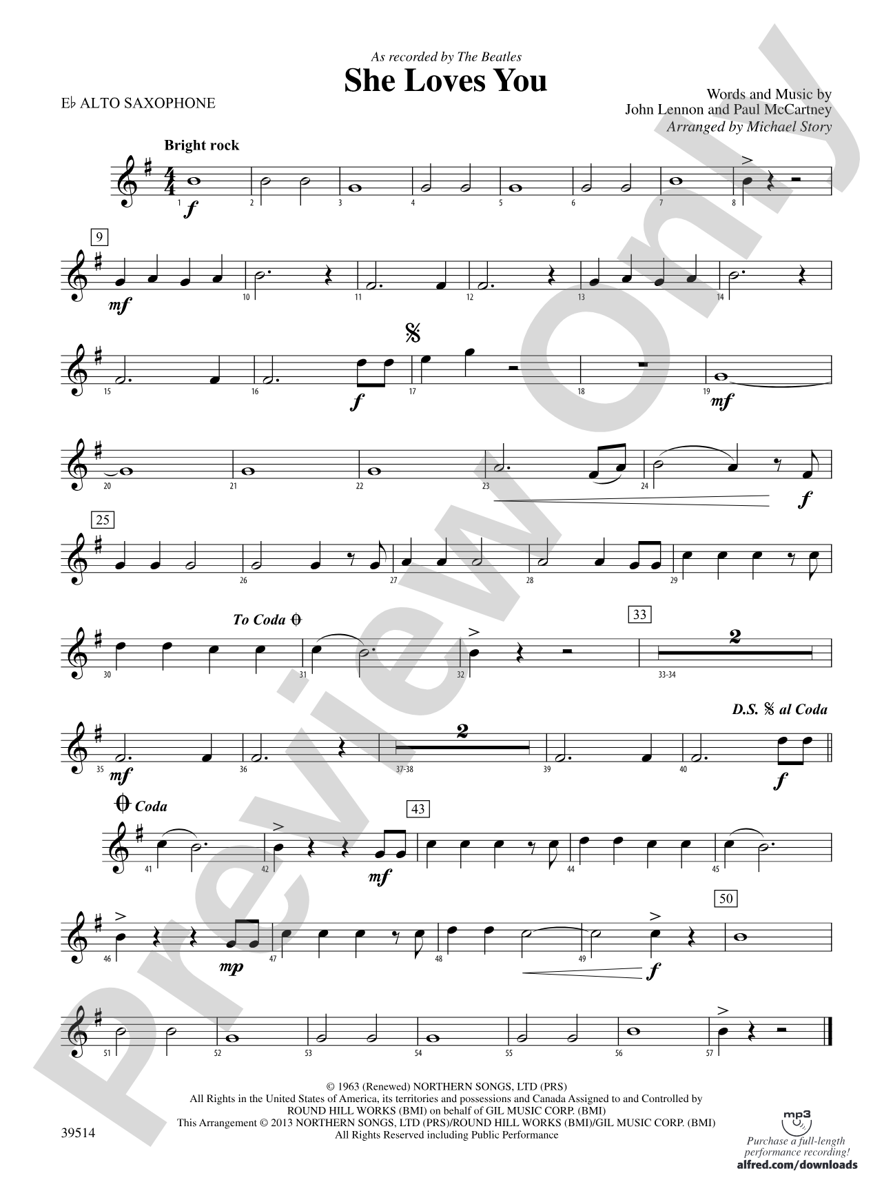 She Loves You: E-flat Alto Saxophone