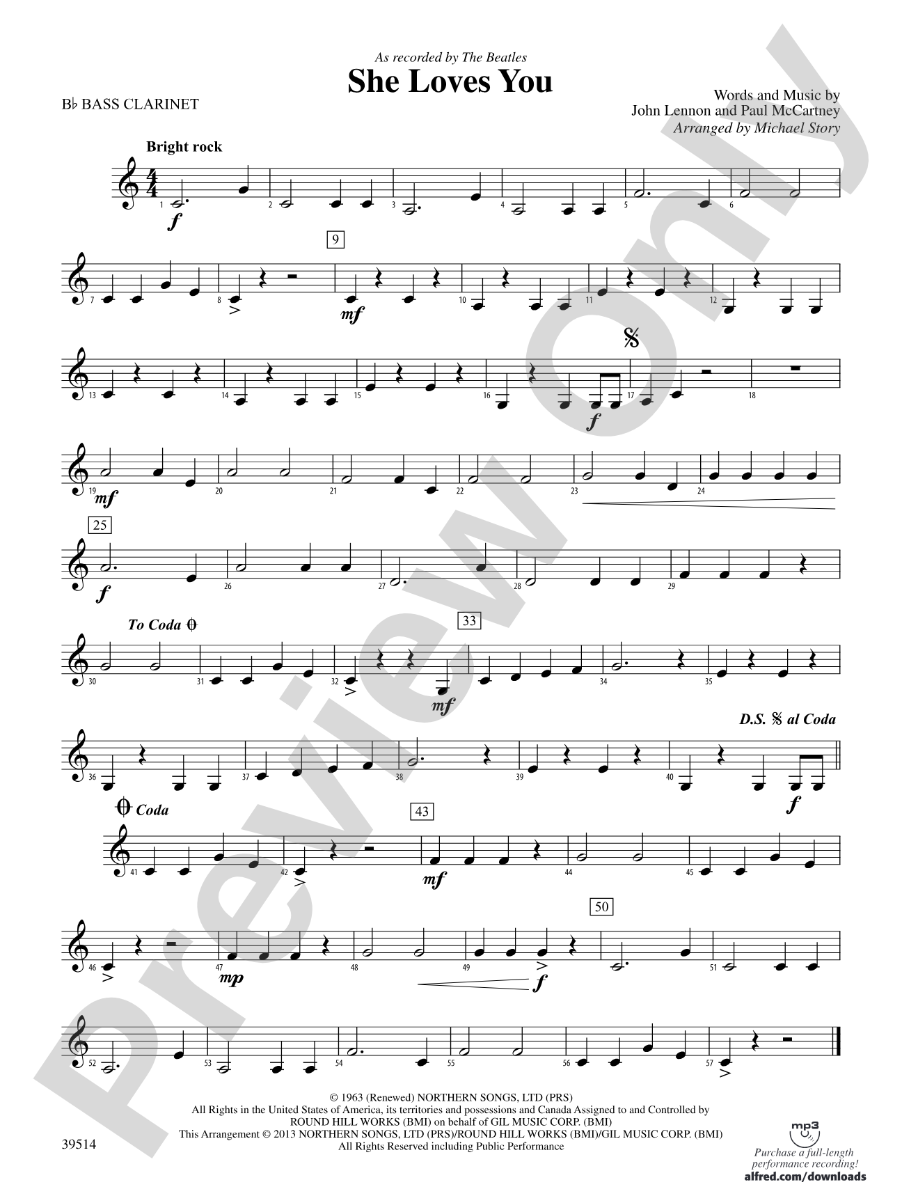 She Loves You: B-flat Bass Clarinet