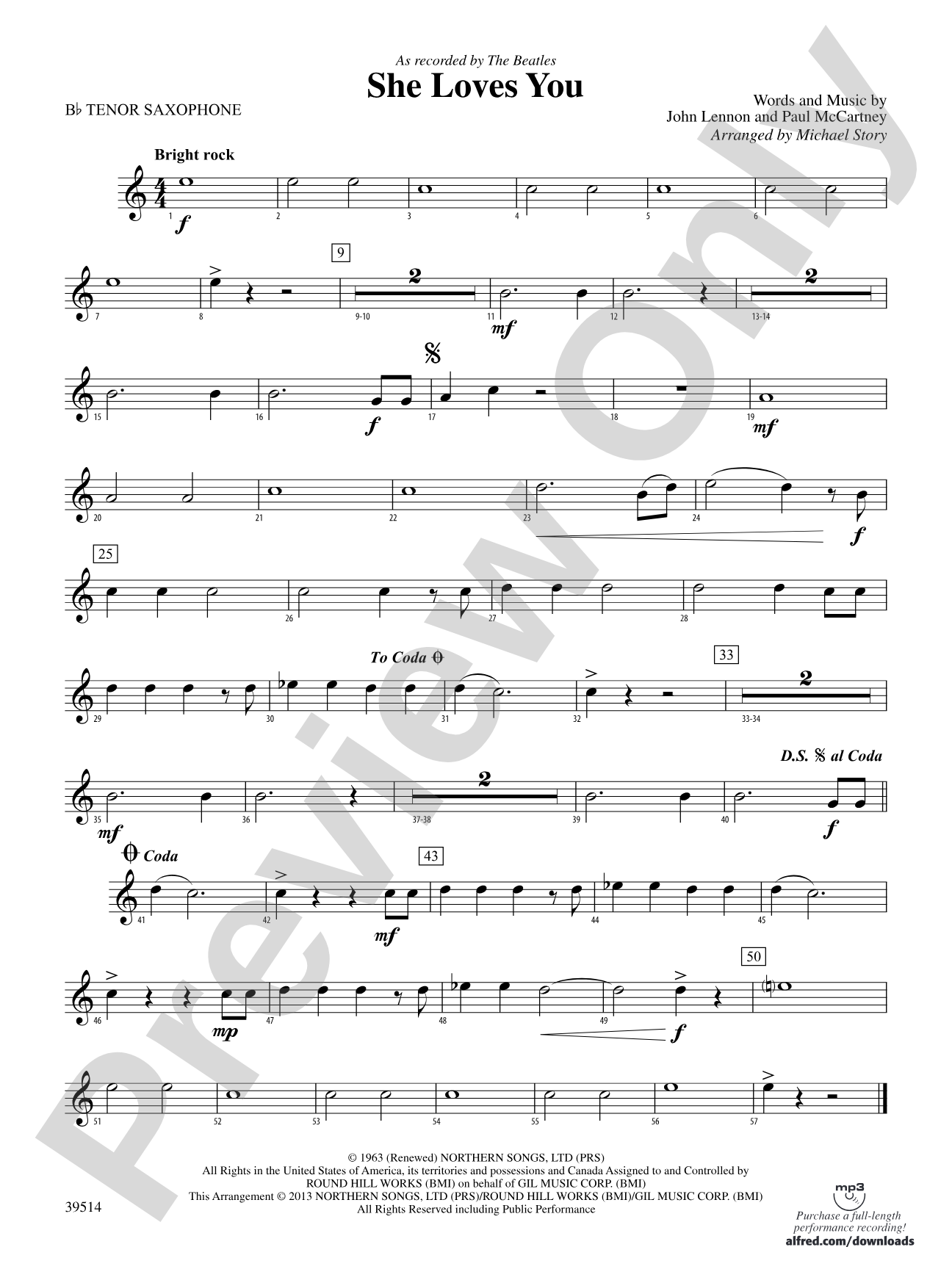 She Loves You: B-flat Tenor Saxophone