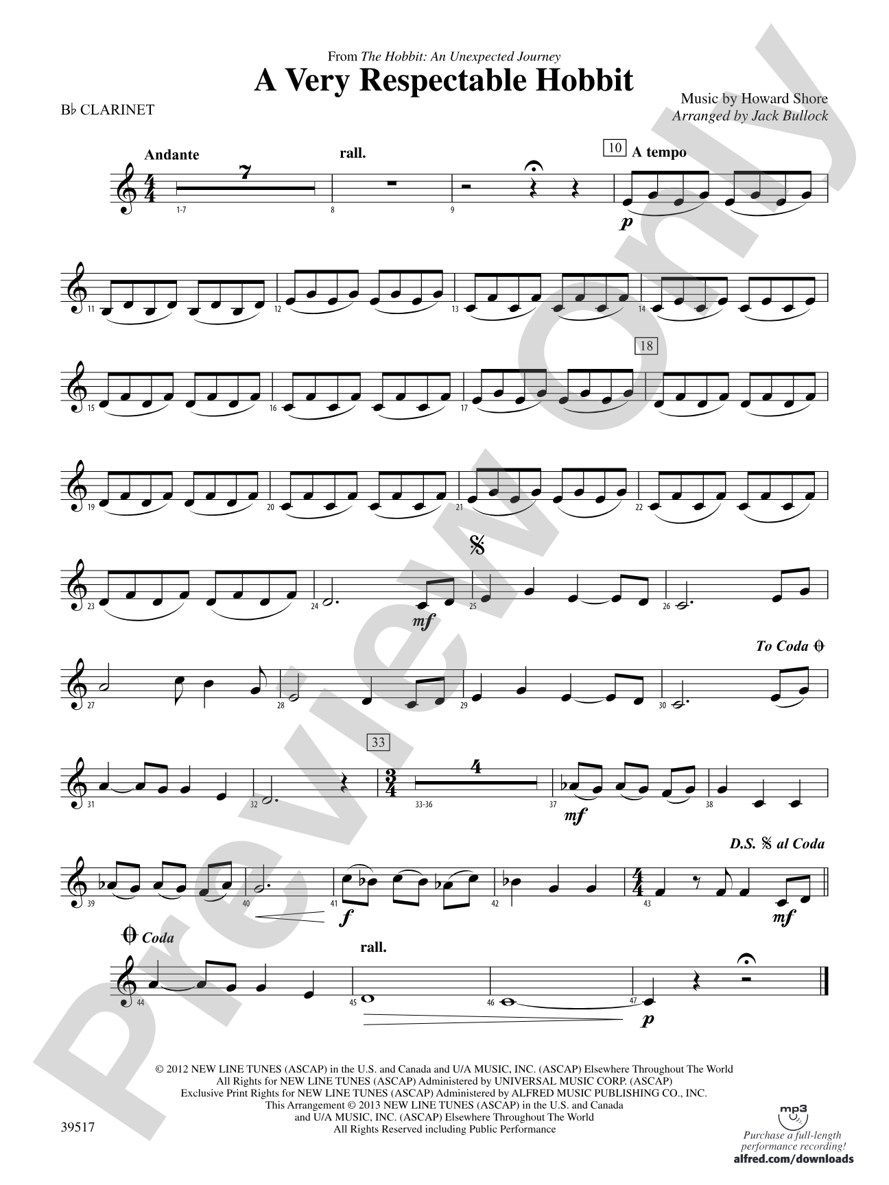 A Very Respectable Hobbit (from The Hobbit: An Unexpected Journey): 1st B-flat Clarinet