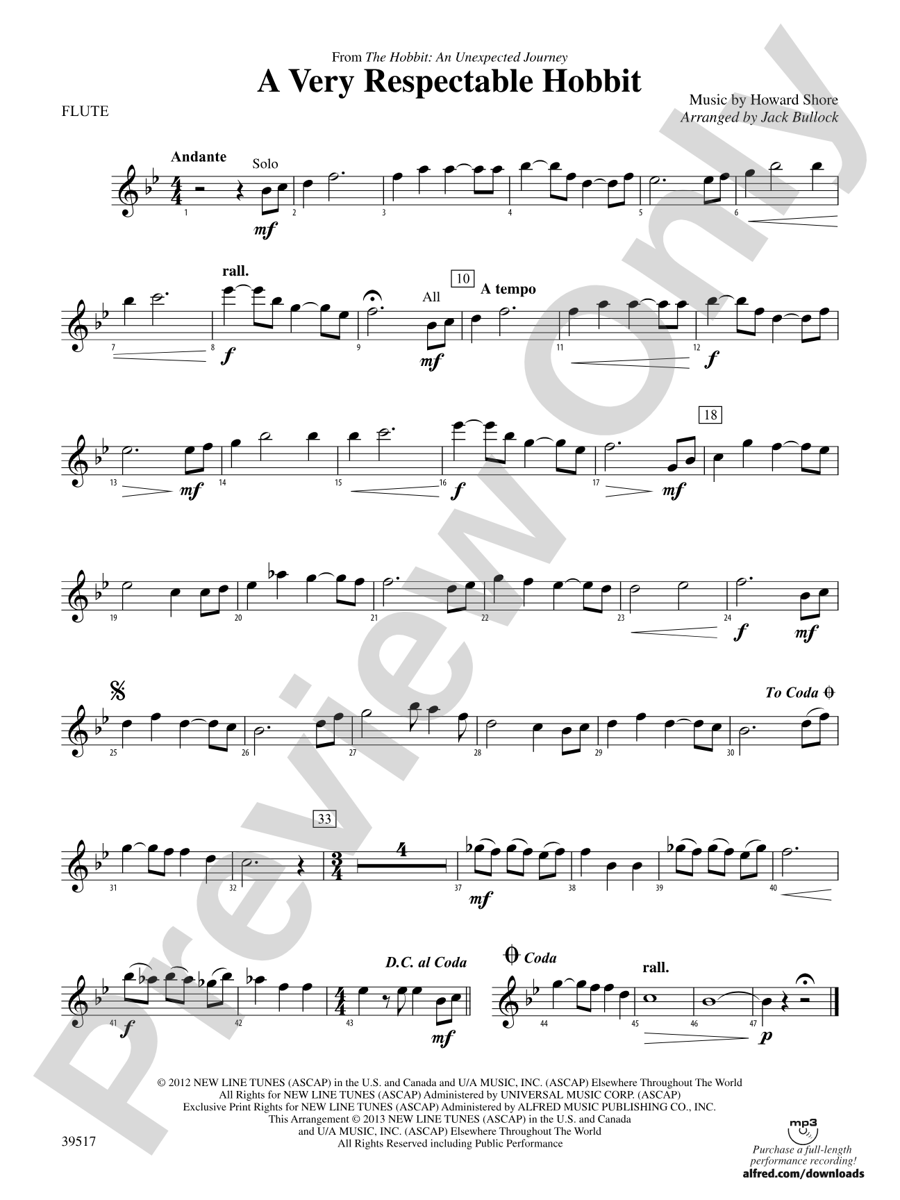 A Very Respectable Hobbit (from The Hobbit: An Unexpected Journey): Flute