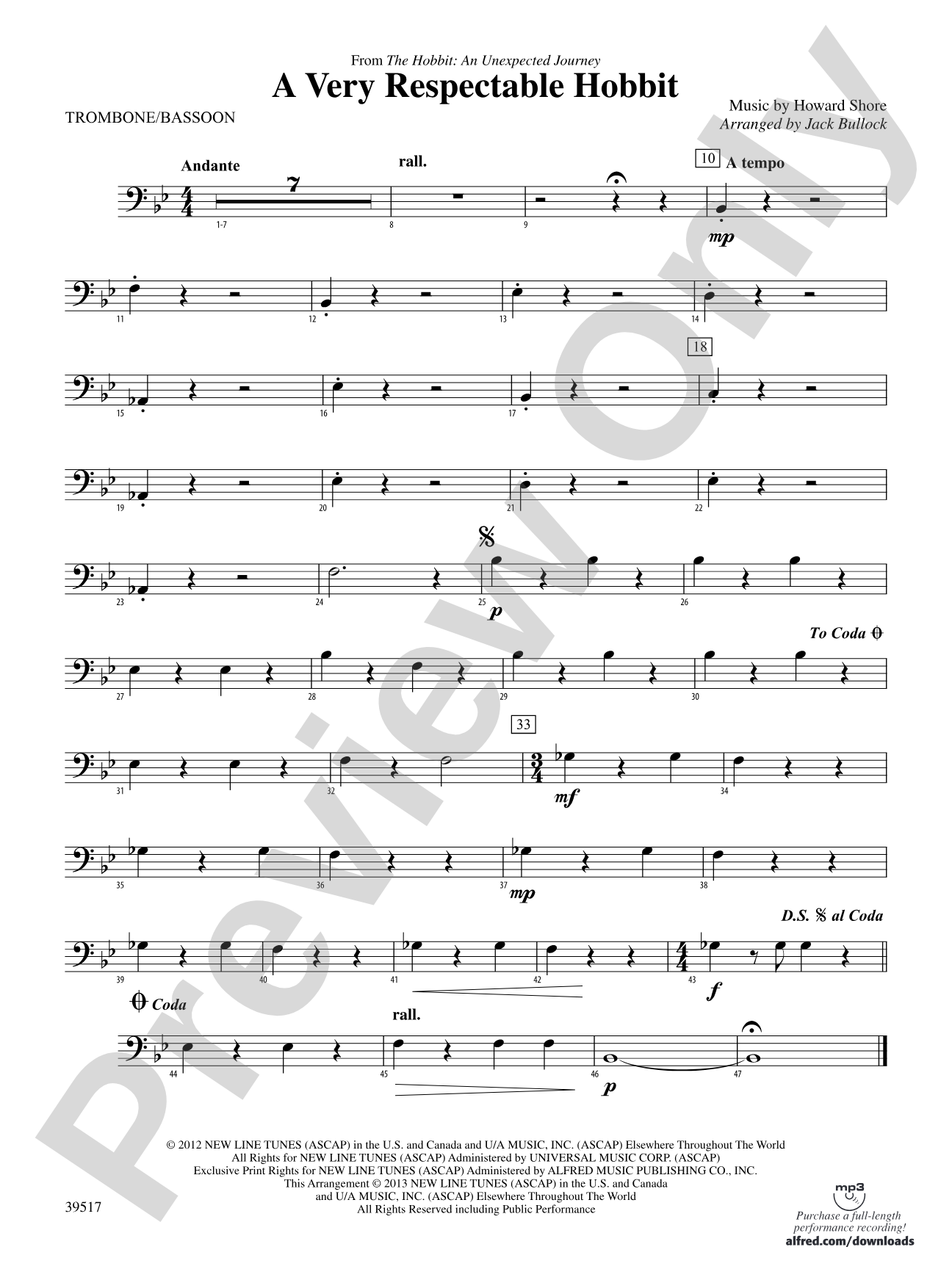 A Very Respectable Hobbit (from The Hobbit: An Unexpected Journey): 1st Trombone