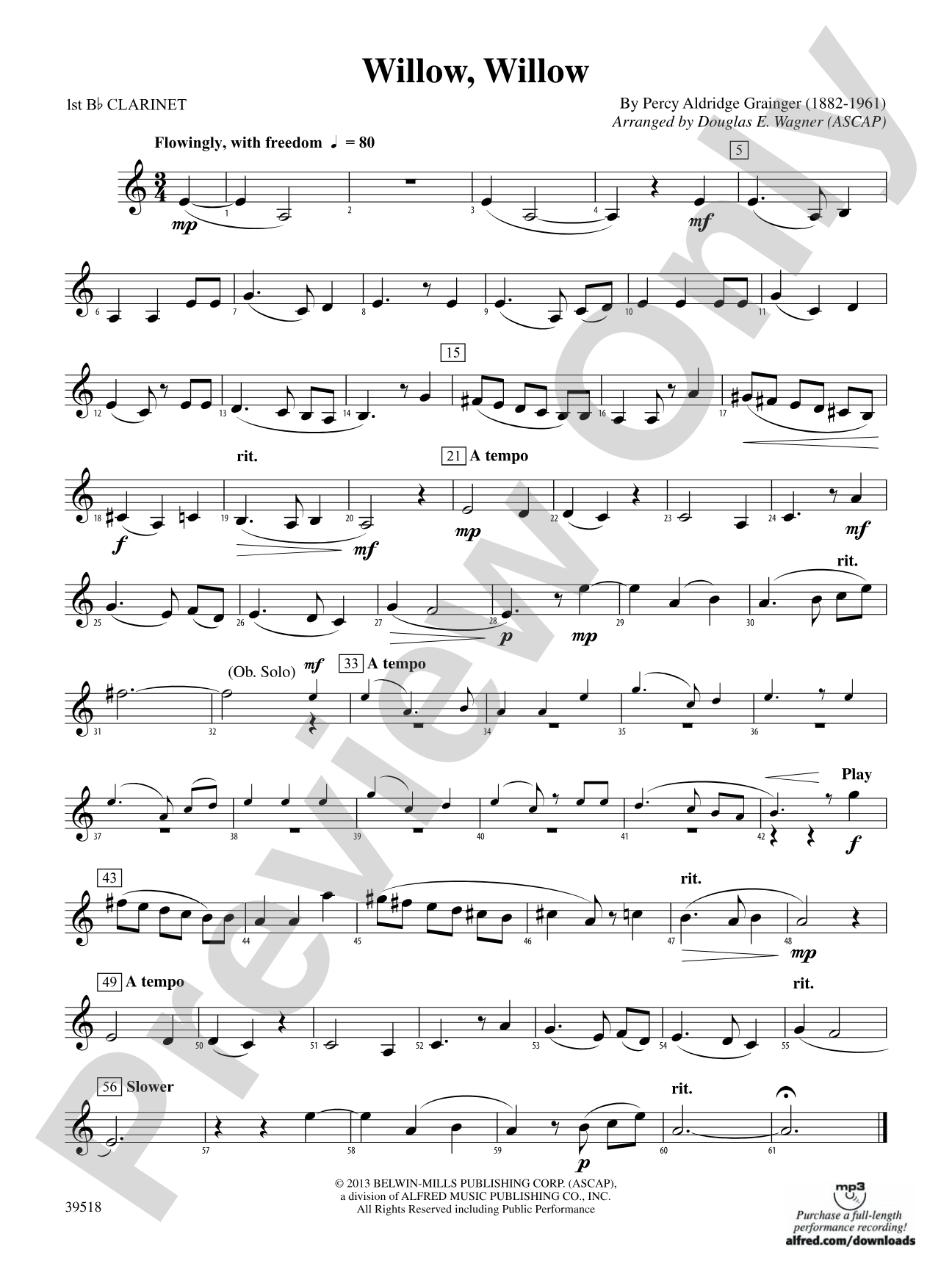 Willow, Willow: 1st B-flat Clarinet