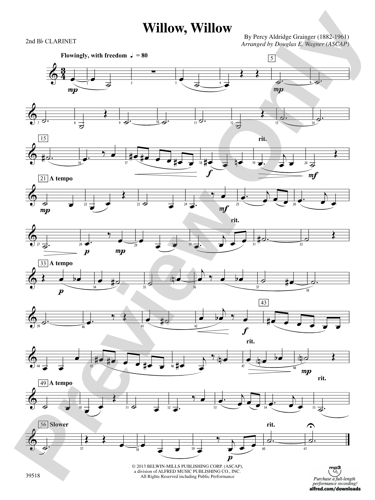 Willow, Willow: 2nd B-flat Clarinet