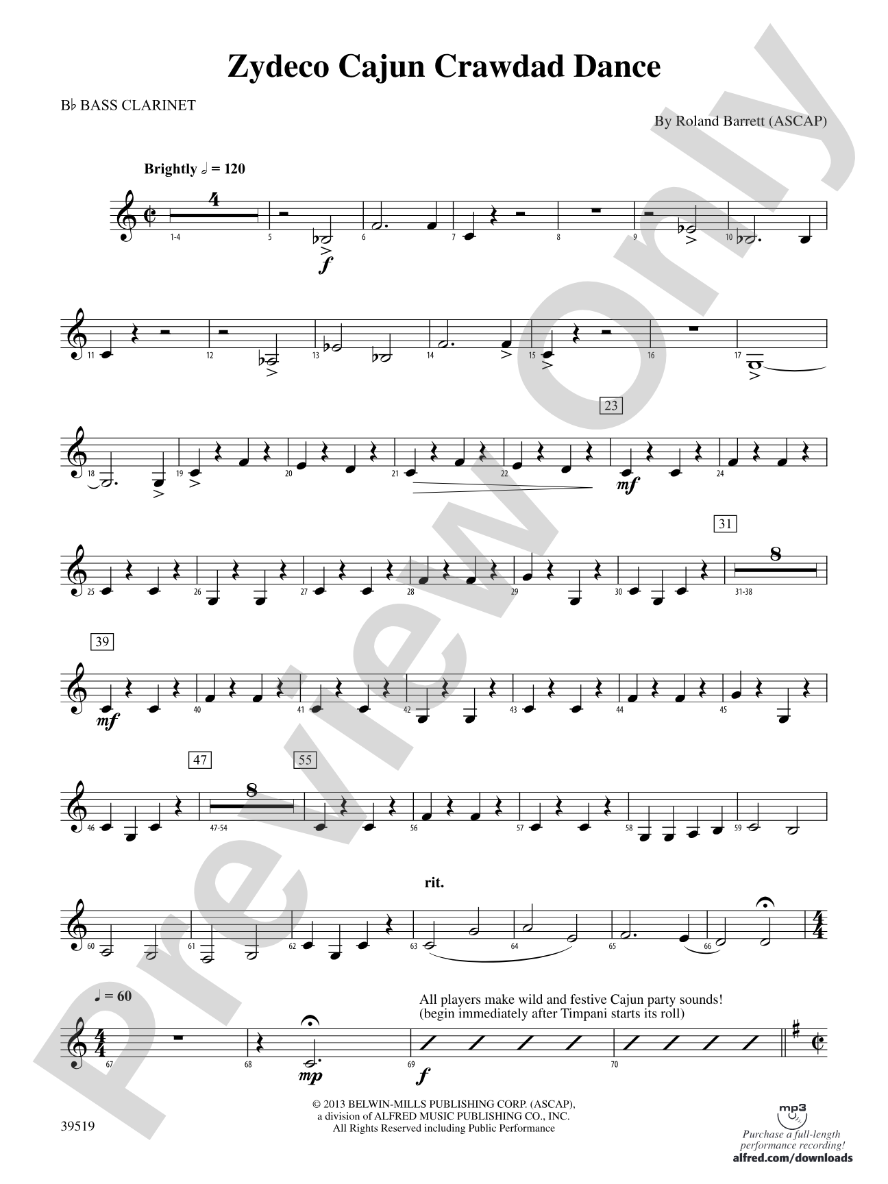Zydeco Cajun Crawdad Dance: B-flat Bass Clarinet