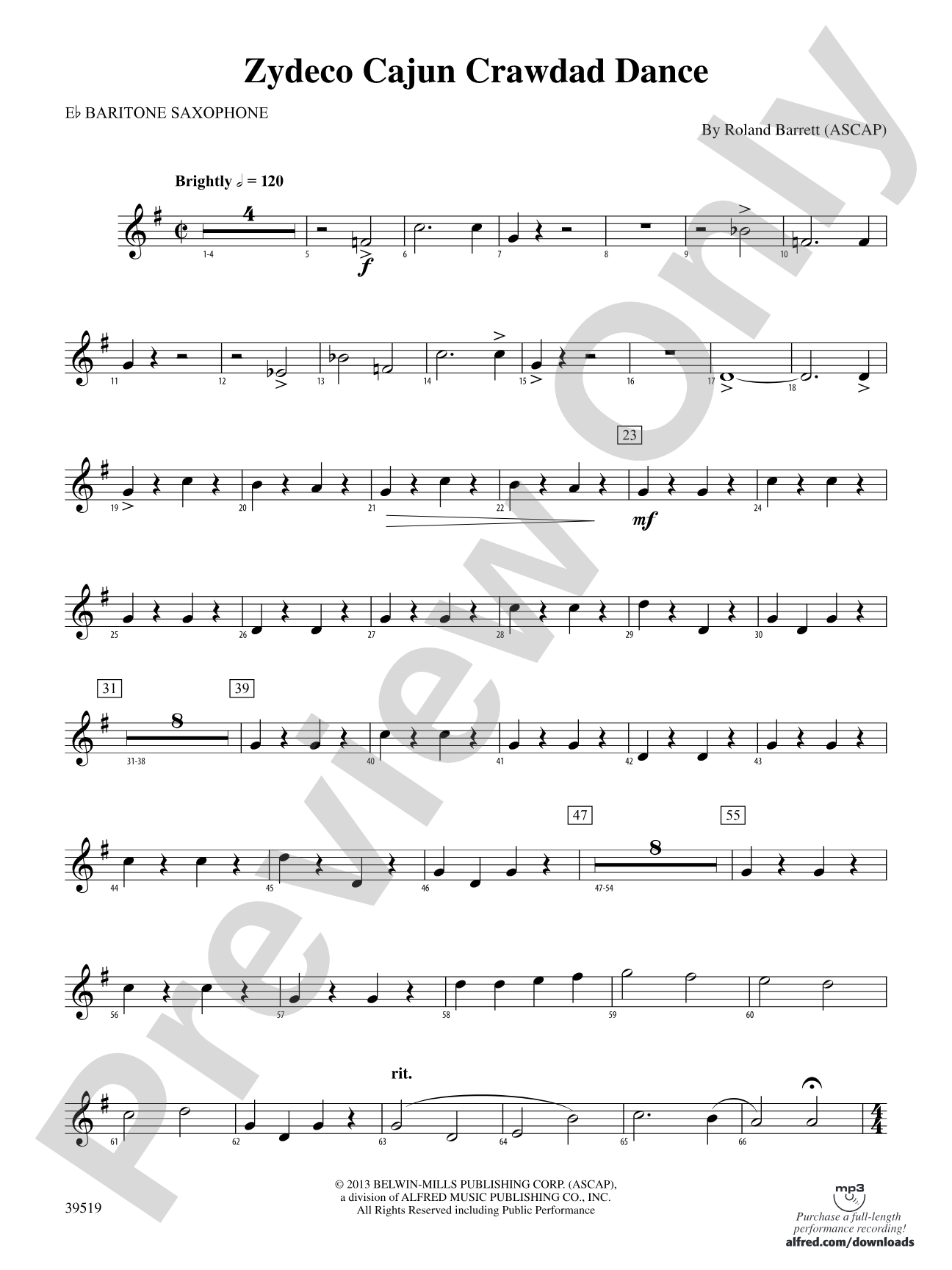 Zydeco Cajun Crawdad Dance: E-flat Baritone Saxophone