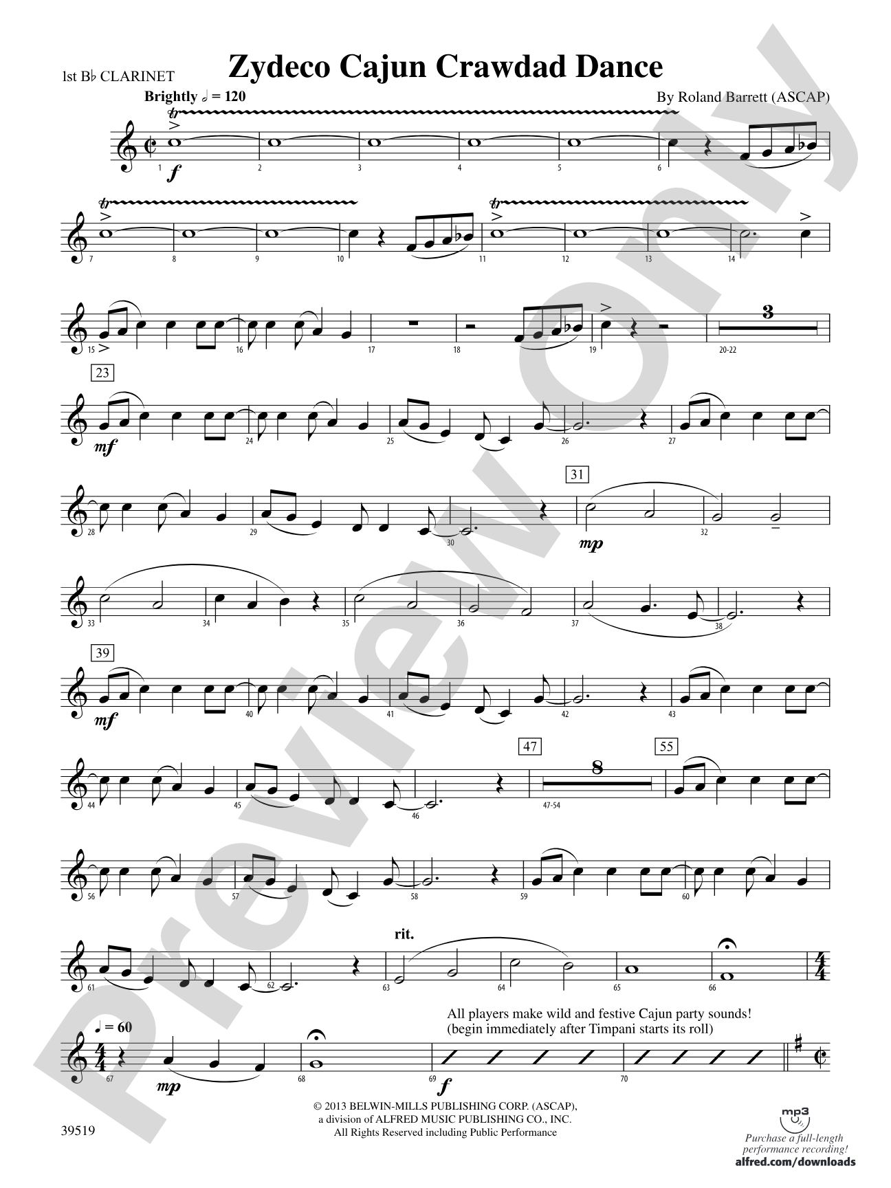 Zydeco Cajun Crawdad Dance: 1st B-flat Clarinet