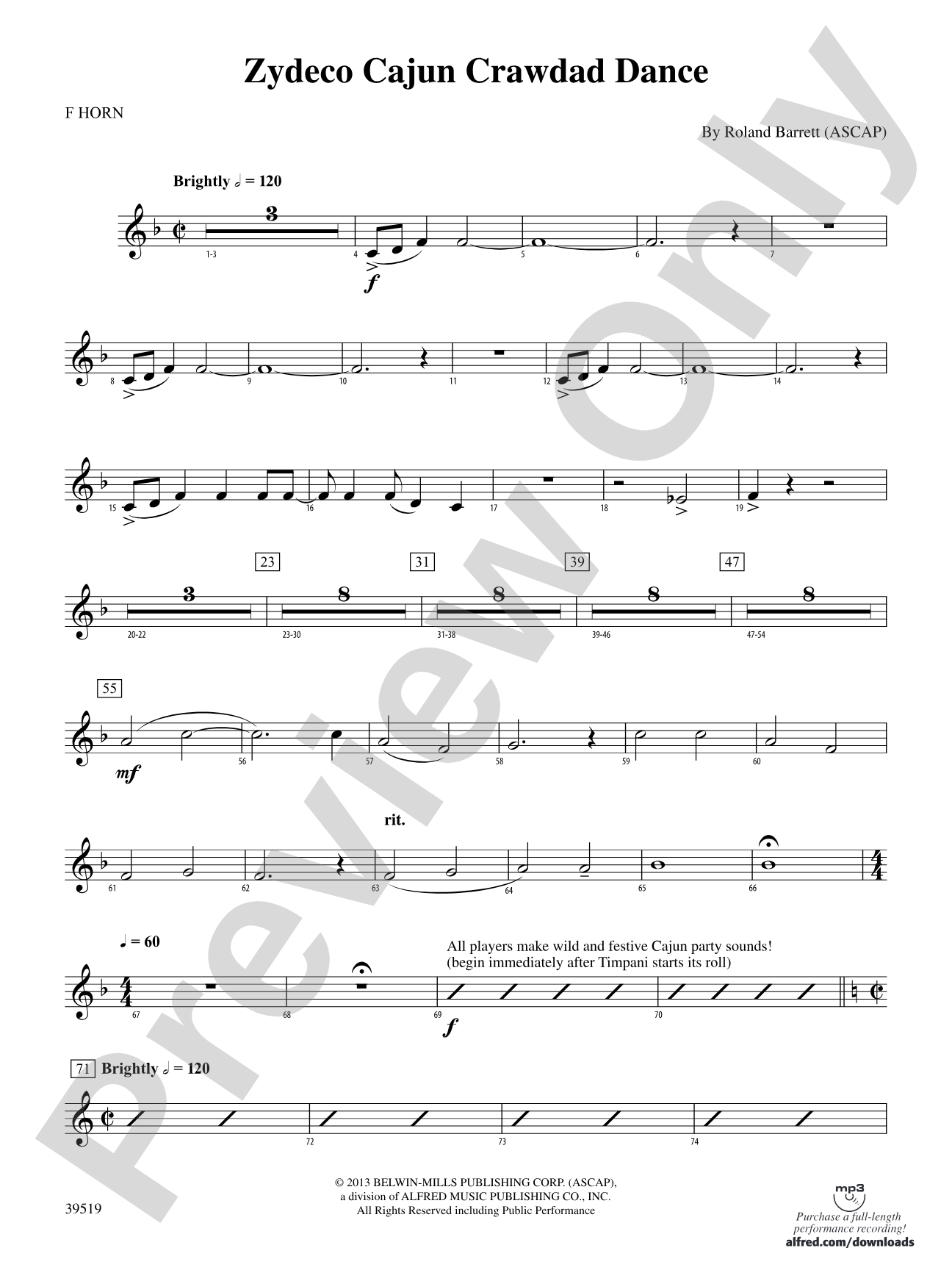 Zydeco Cajun Crawdad Dance: 1st F Horn