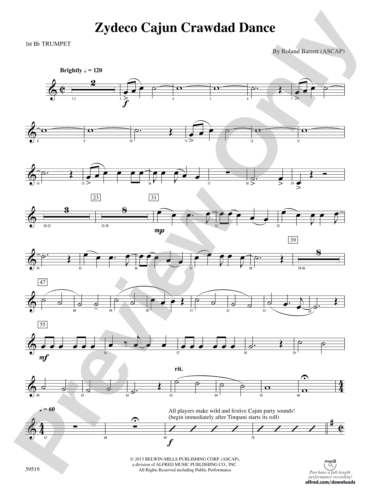 Zydeco Cajun Crawdad Dance: 1st B-flat Trumpet