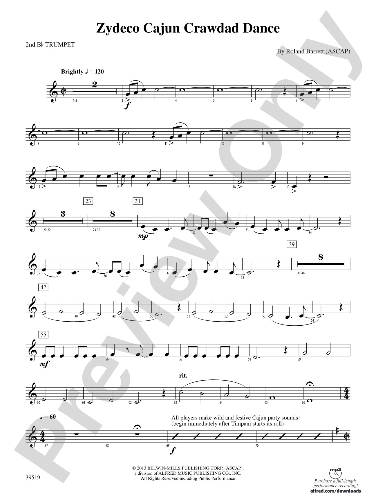 Zydeco Cajun Crawdad Dance: 2nd B-flat Trumpet