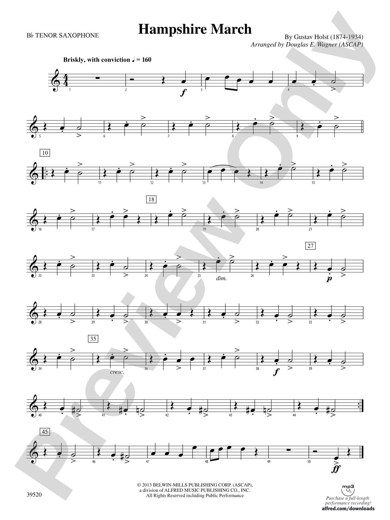 Hampshire March: B-flat Tenor Saxophone