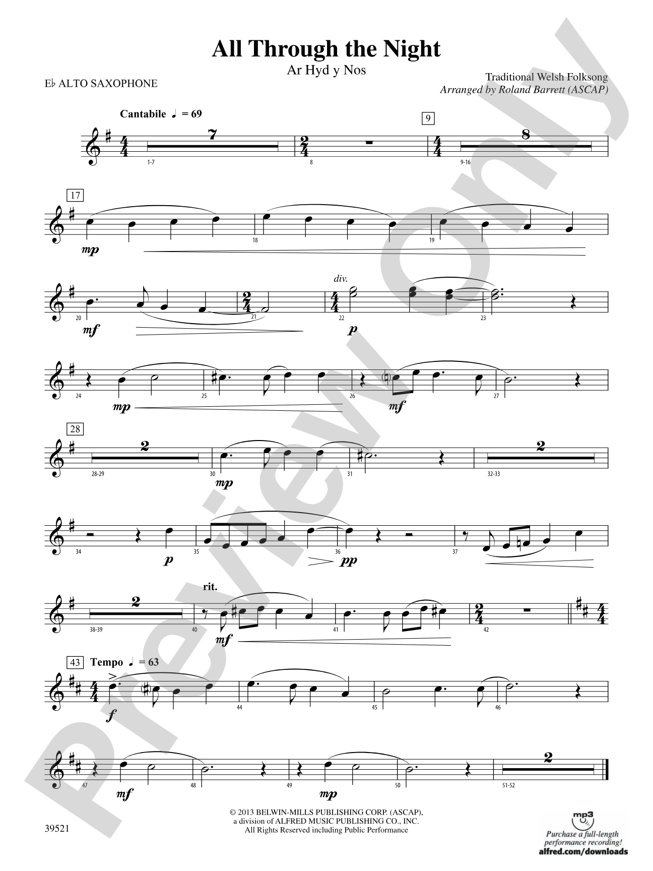All Through the Night: E-flat Alto Saxophone