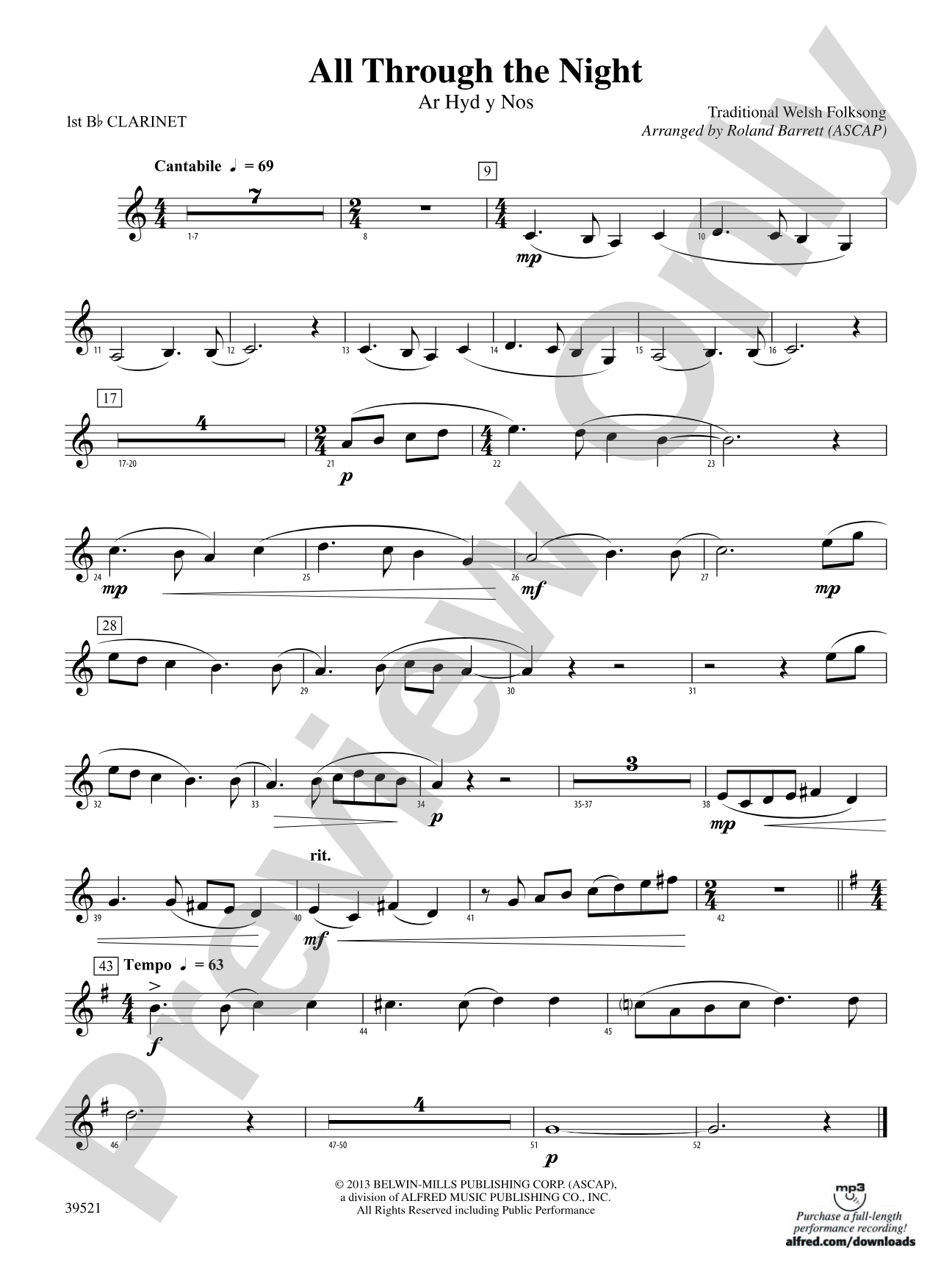 All Through the Night: 1st B-flat Clarinet