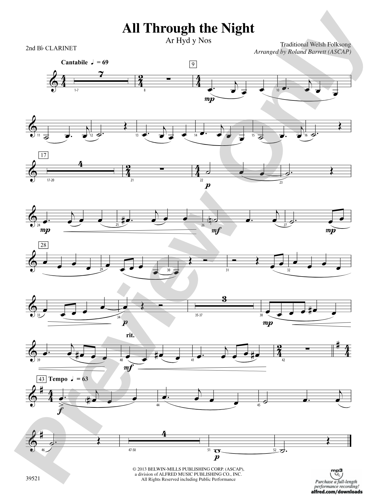 All Through the Night: 2nd B-flat Clarinet