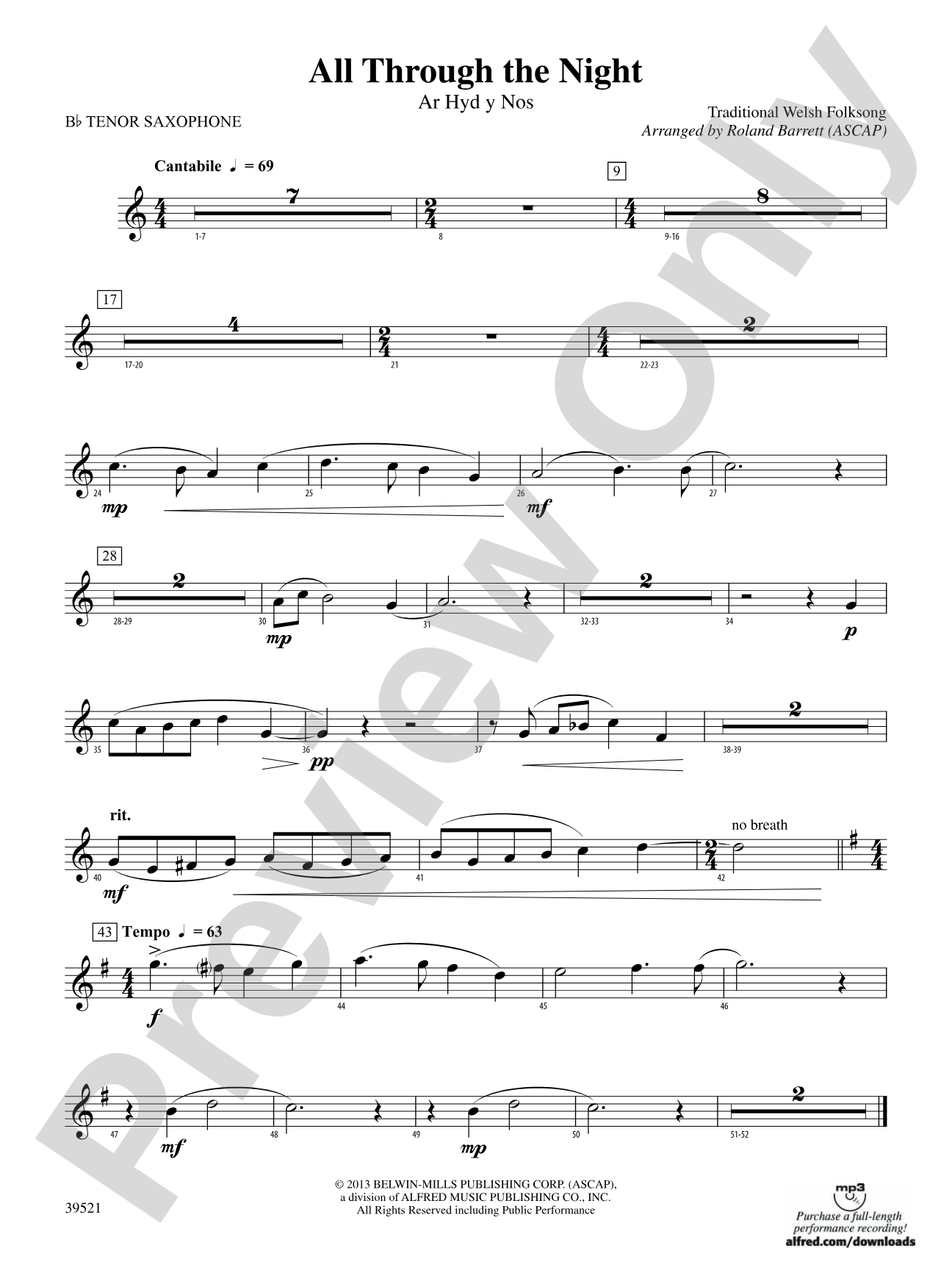 All Through the Night: B-flat Tenor Saxophone