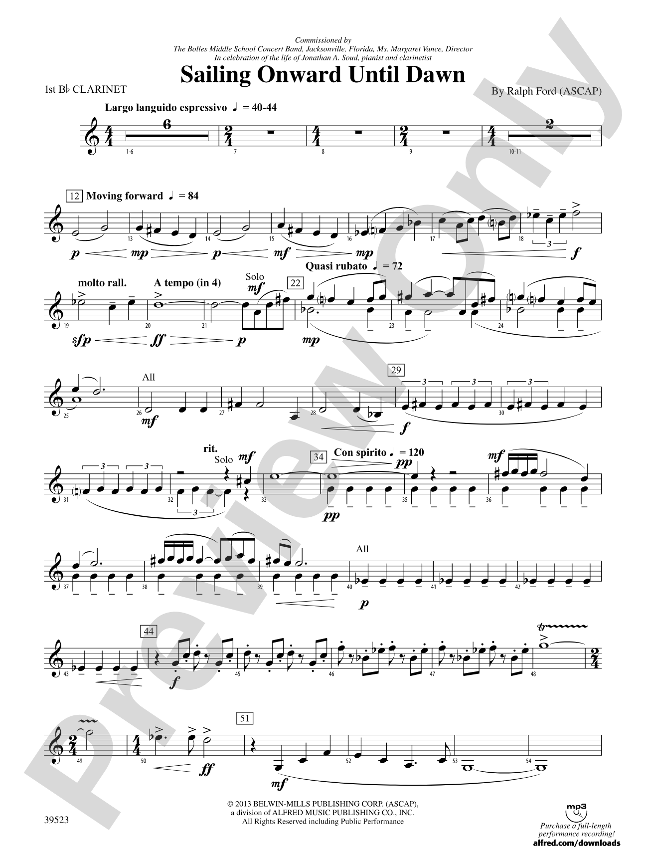 Sailing Onward Until Dawn: 1st B-flat Clarinet