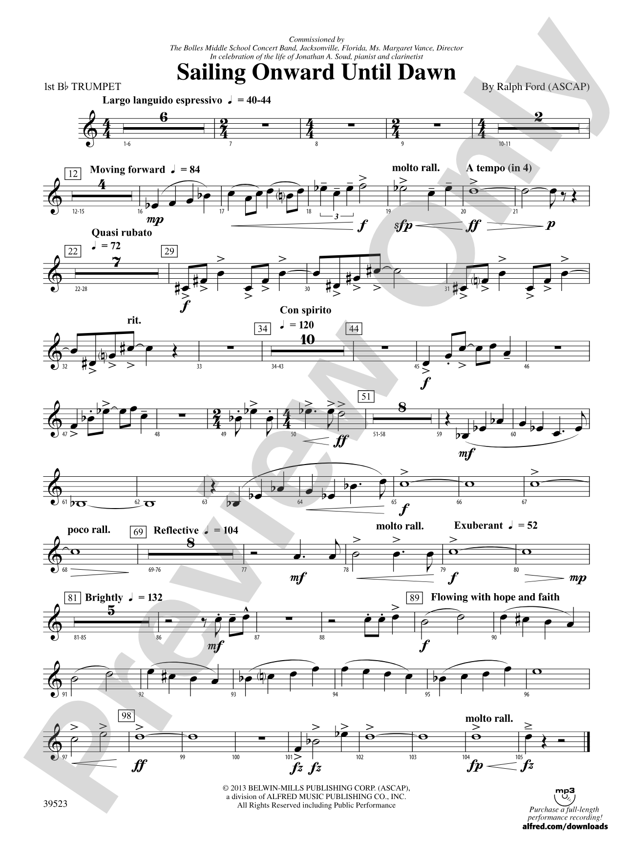 Sailing Onward Until Dawn: 1st B-flat Trumpet