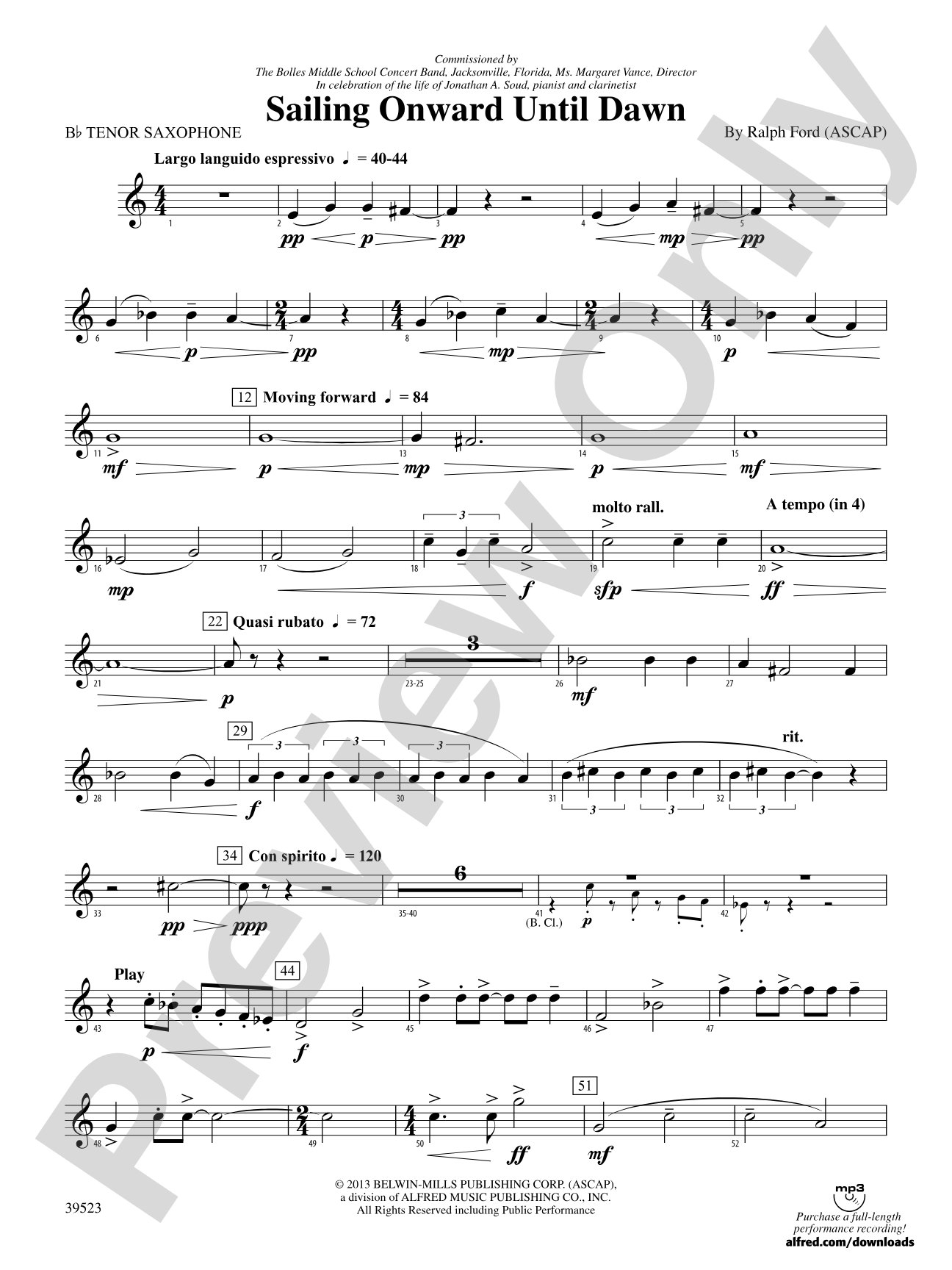 Sailing Onward Until Dawn: B-flat Tenor Saxophone