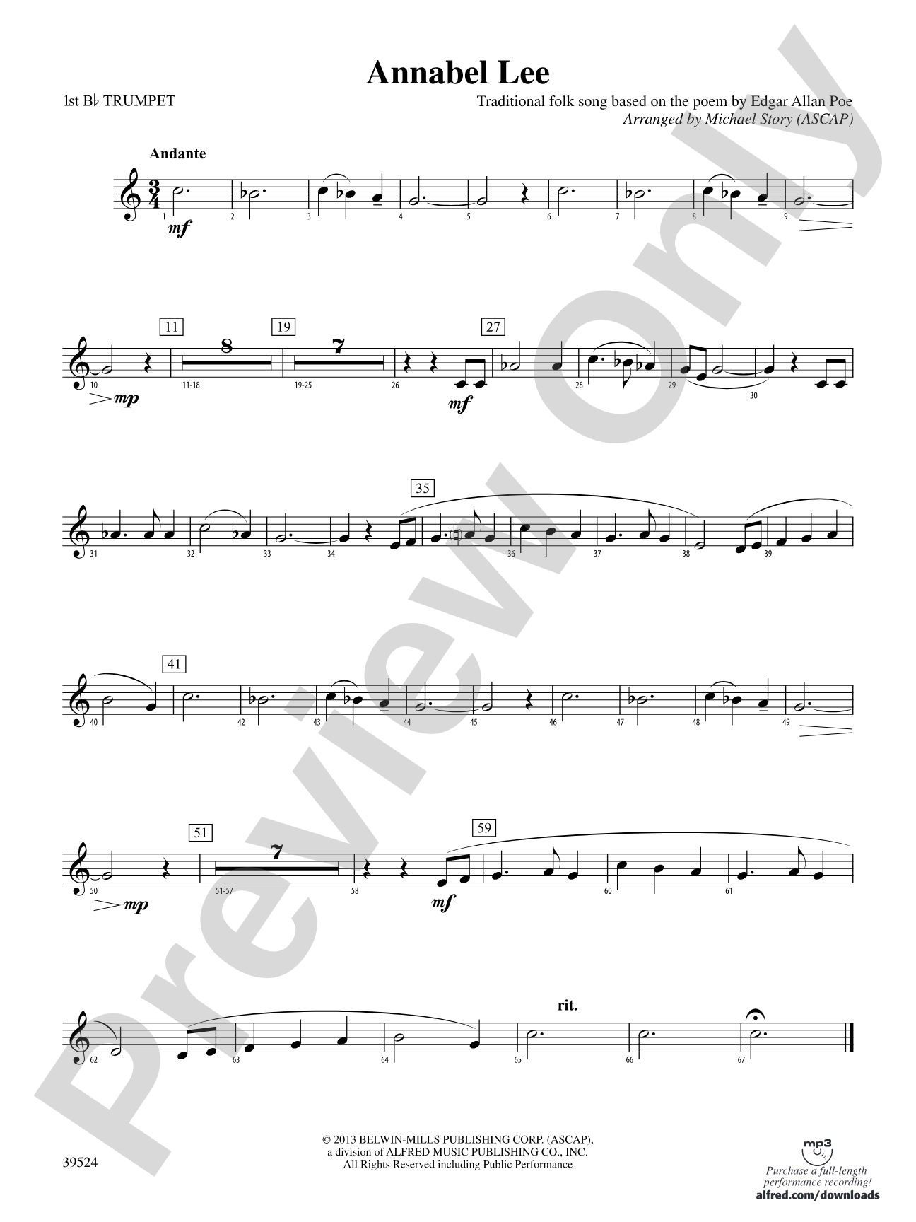 Annabel Lee: 1st B-flat Trumpet