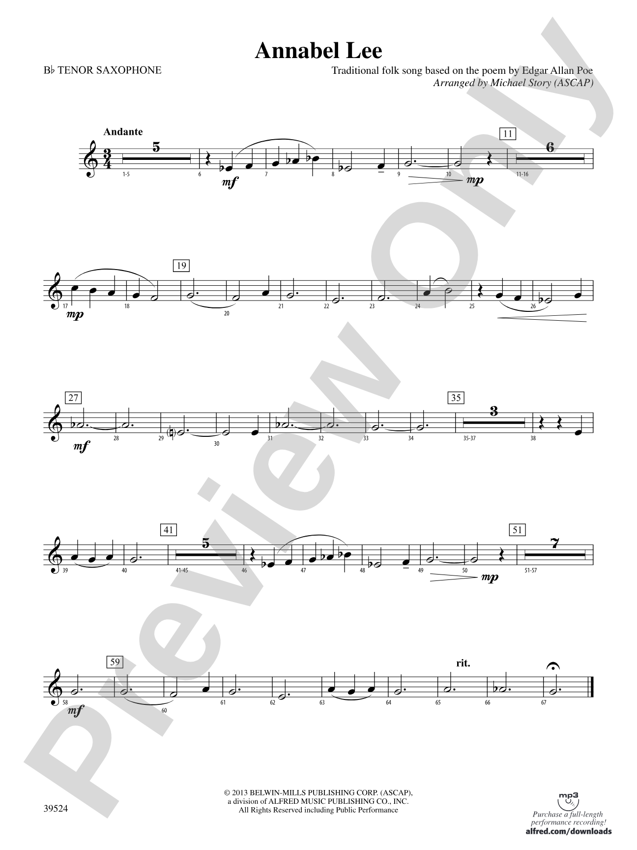 Annabel Lee: B-flat Tenor Saxophone