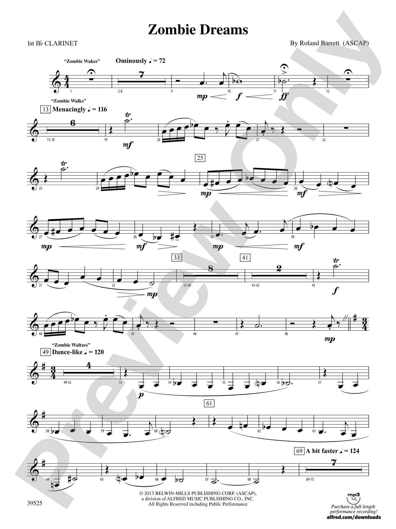 Zombie Dreams: 1st B-flat Clarinet
