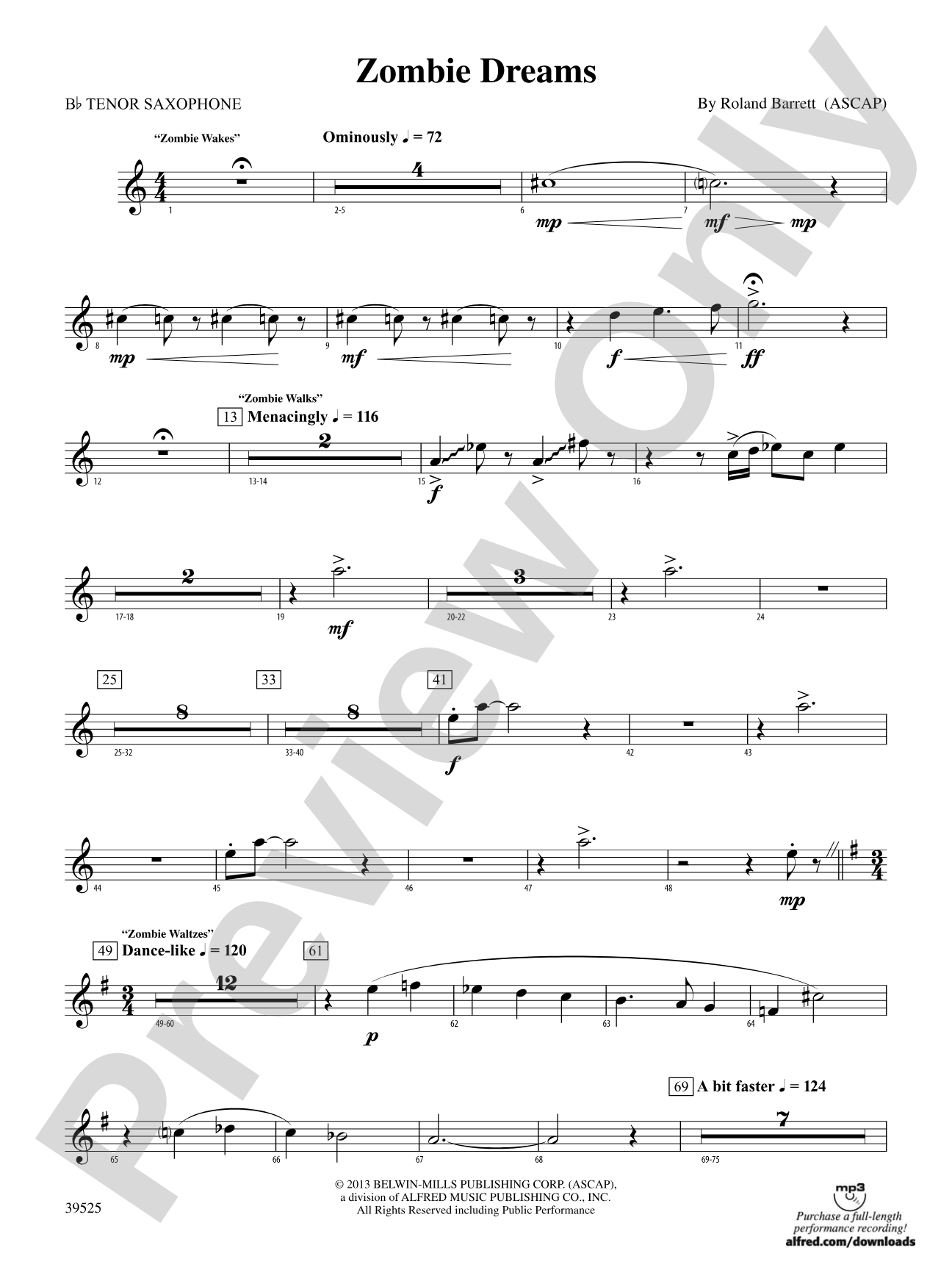Zombie Dreams: B-flat Tenor Saxophone