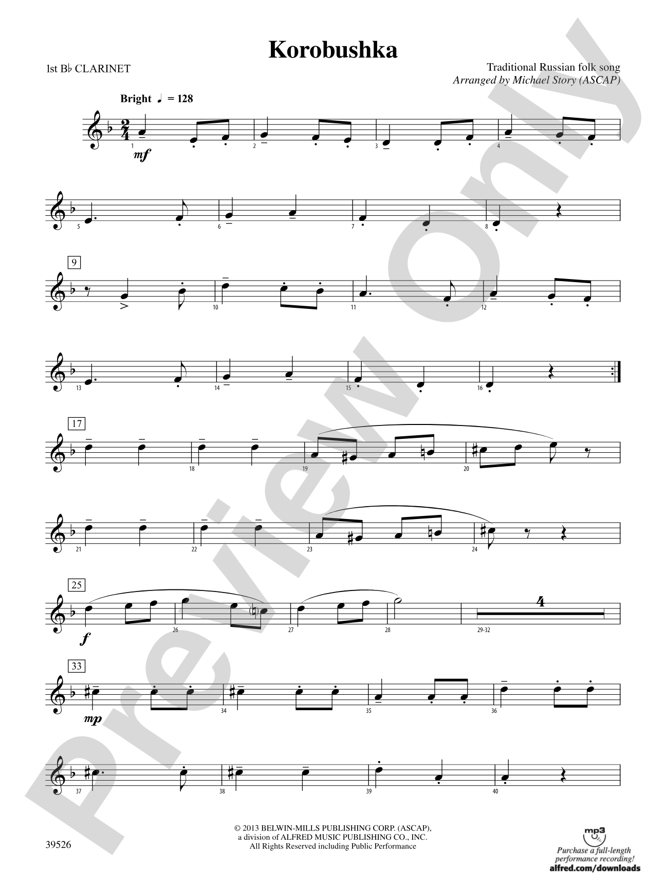 Korobushka: 1st B-flat Clarinet