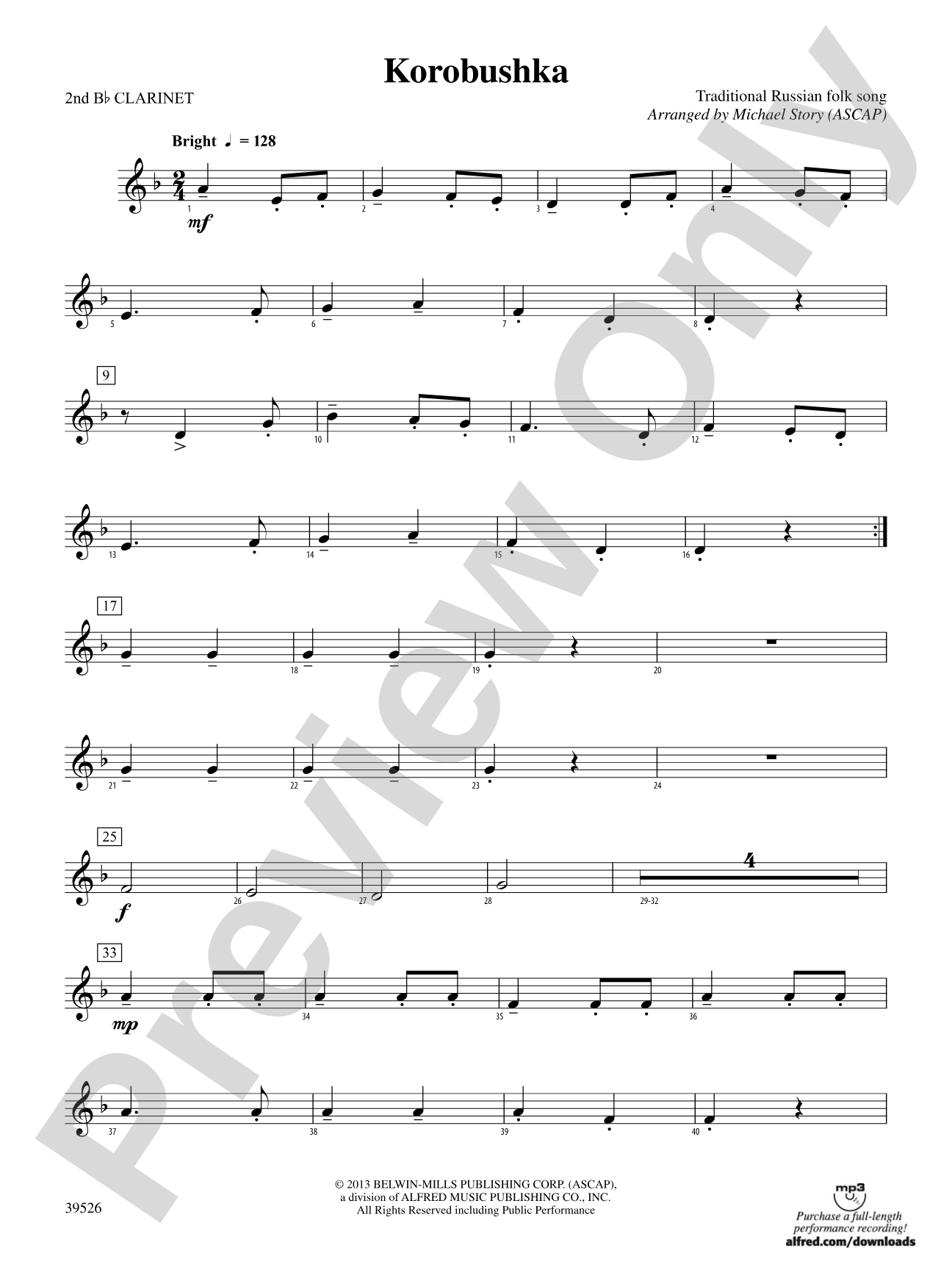 Korobushka: 2nd B-flat Clarinet