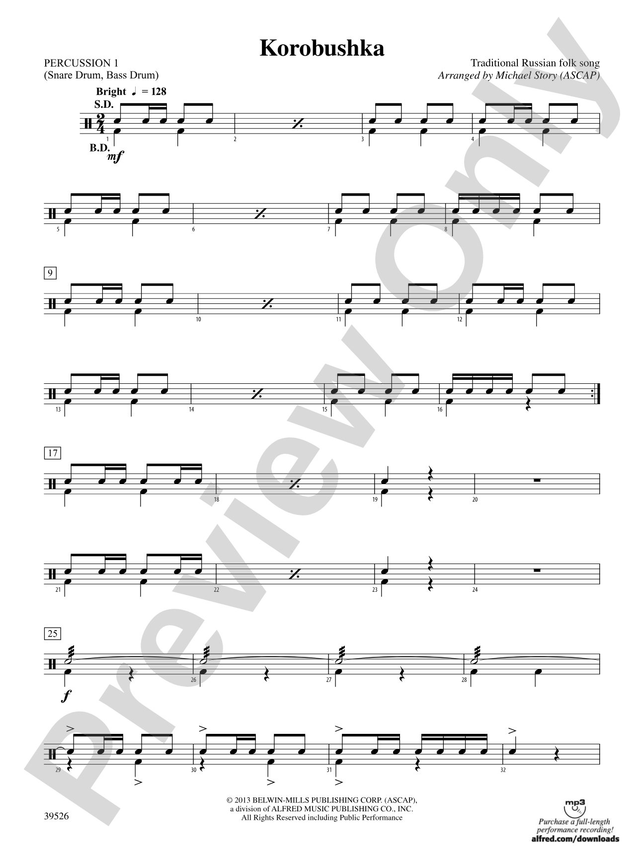 Korobushka: 1st Percussion