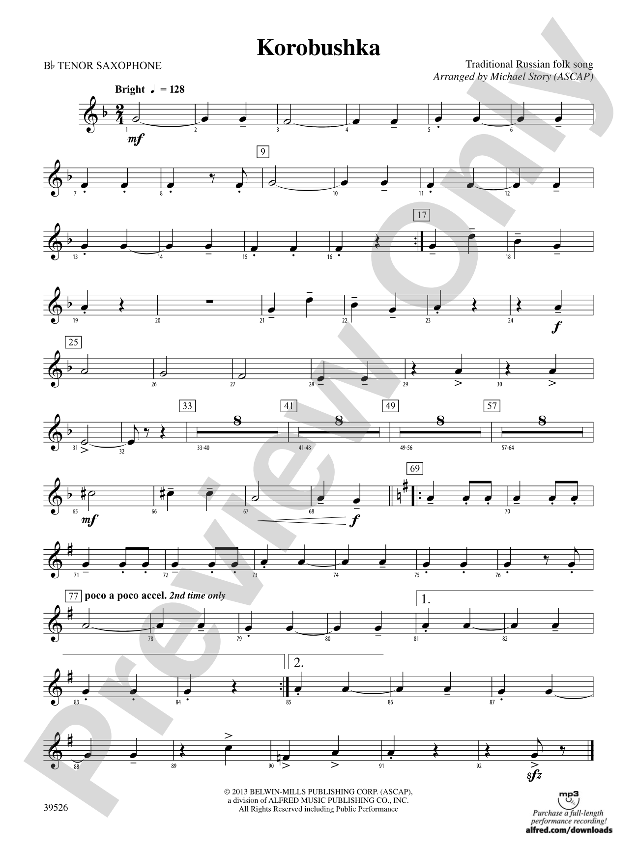 Korobushka: B-flat Tenor Saxophone