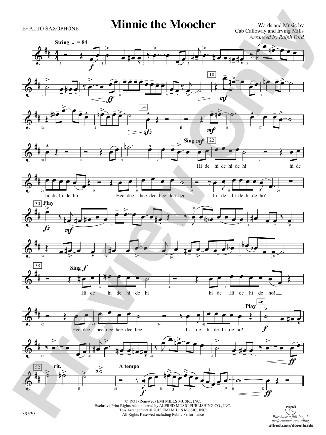 Minnie the Moocher: E-flat Alto Saxophone