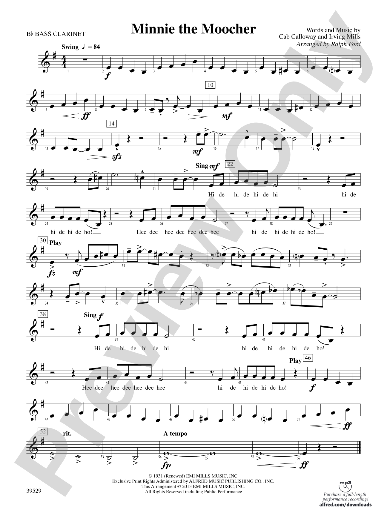 Minnie the Moocher: B-flat Bass Clarinet
