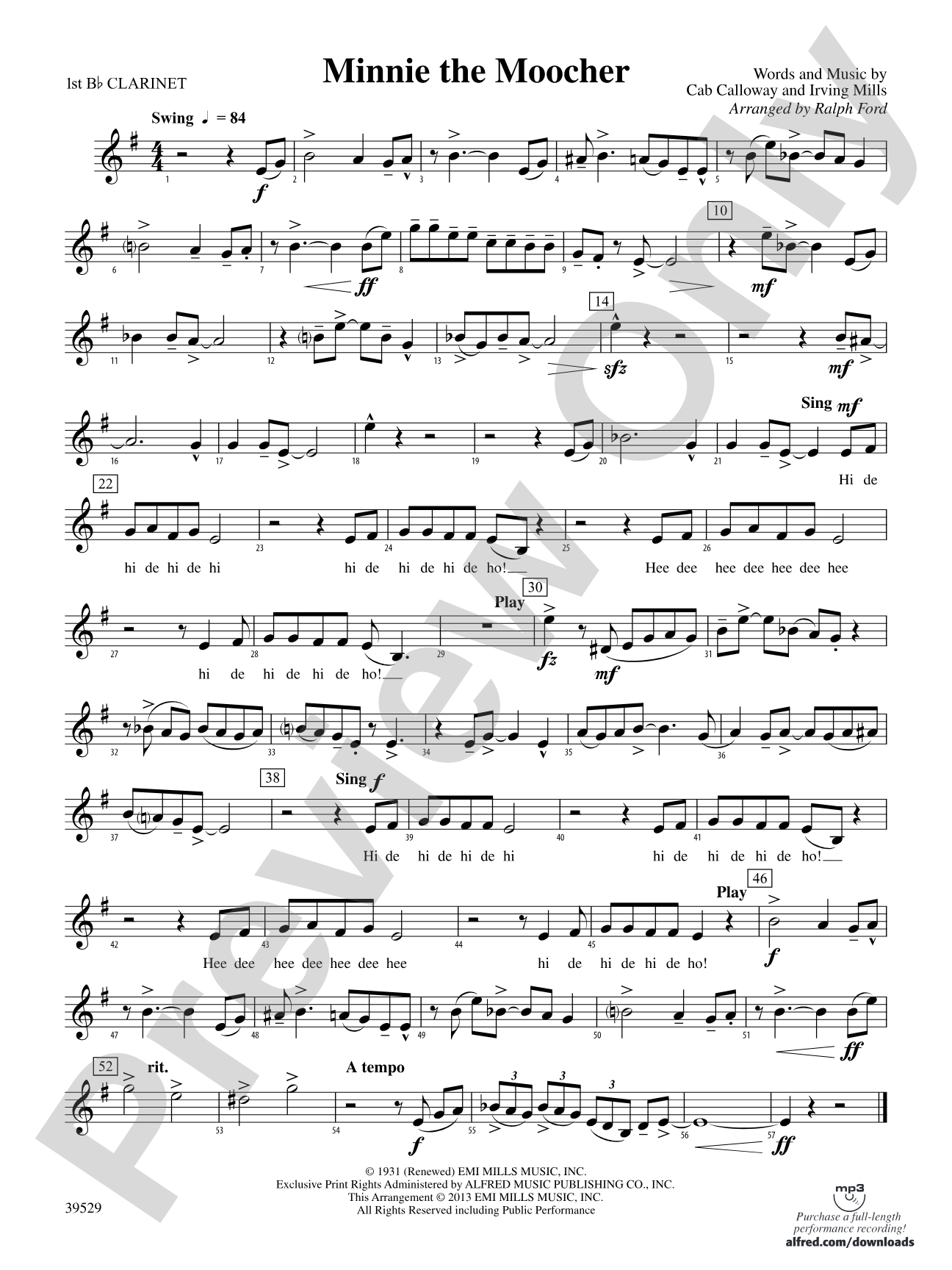 Minnie the Moocher: 1st B-flat Clarinet