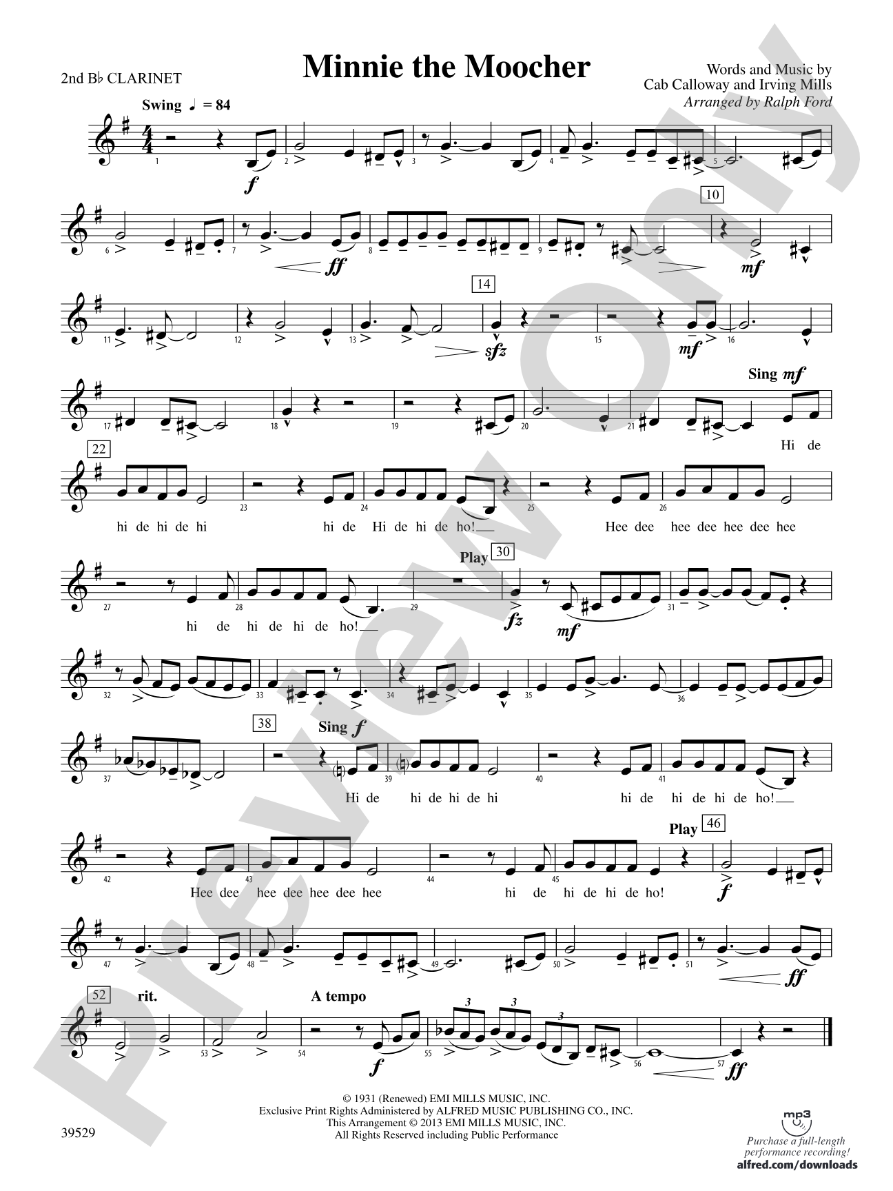 Minnie the Moocher: 2nd B-flat Clarinet