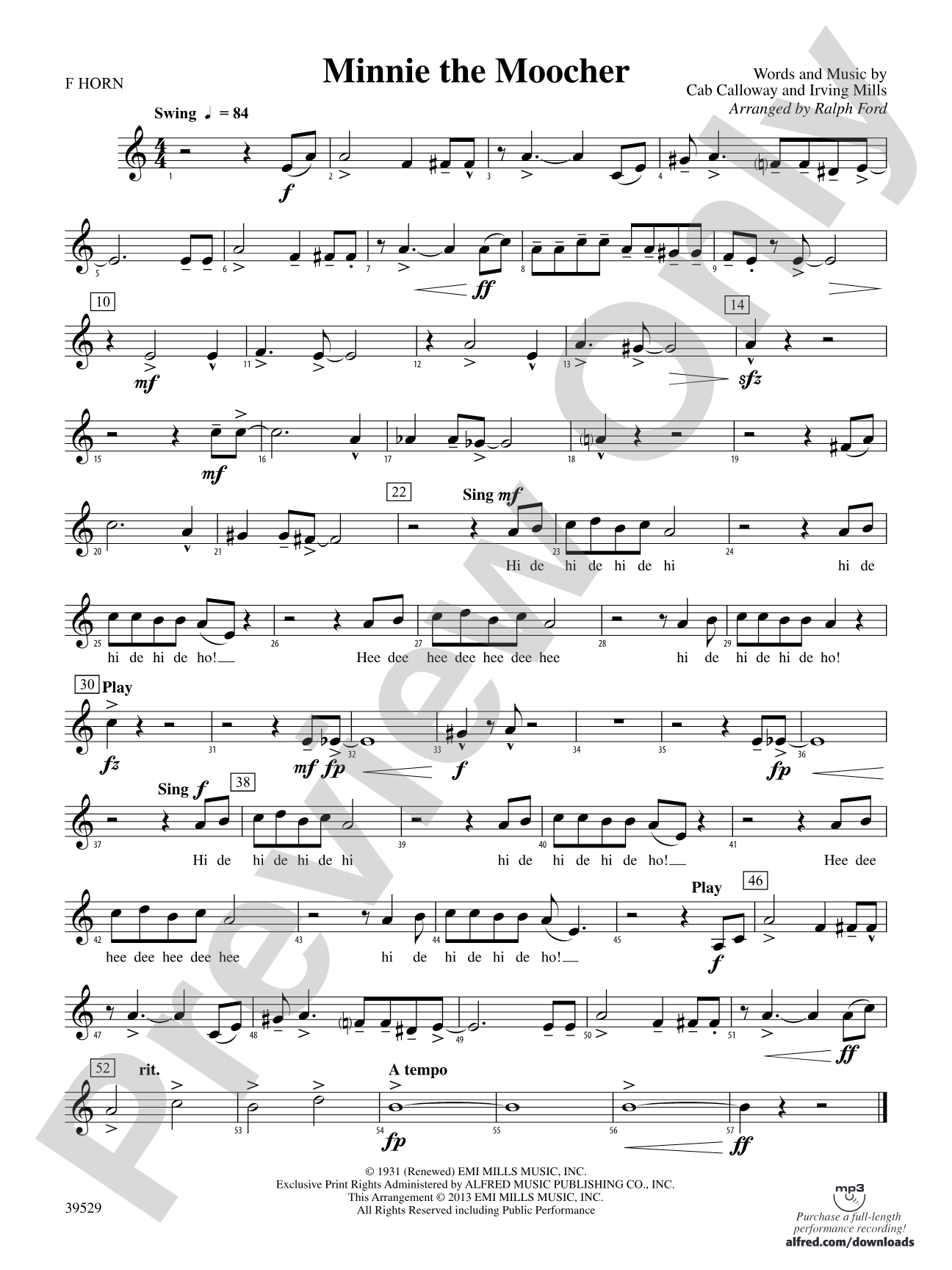 Minnie the Moocher: 1st F Horn