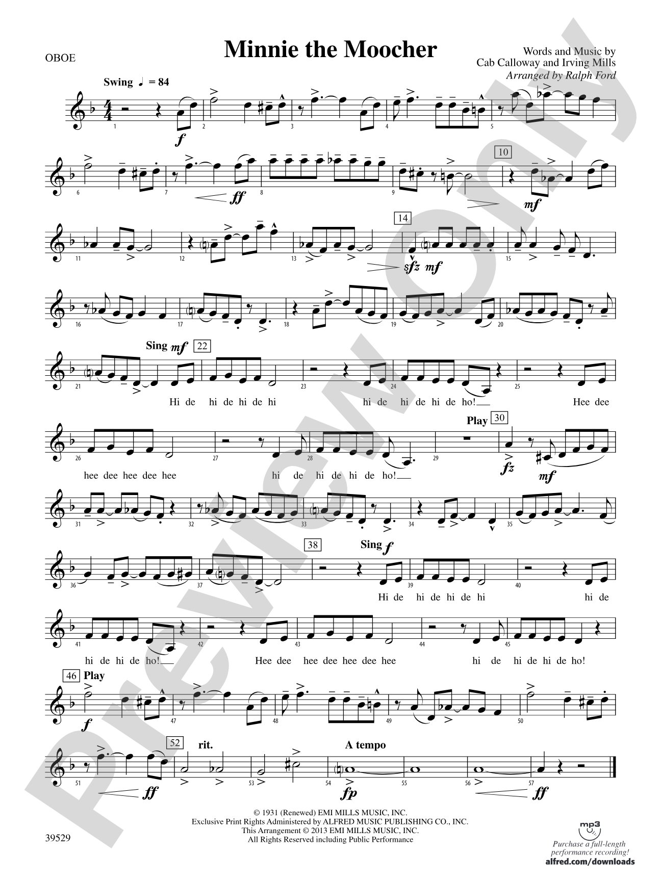 Minnie the Moocher: Oboe