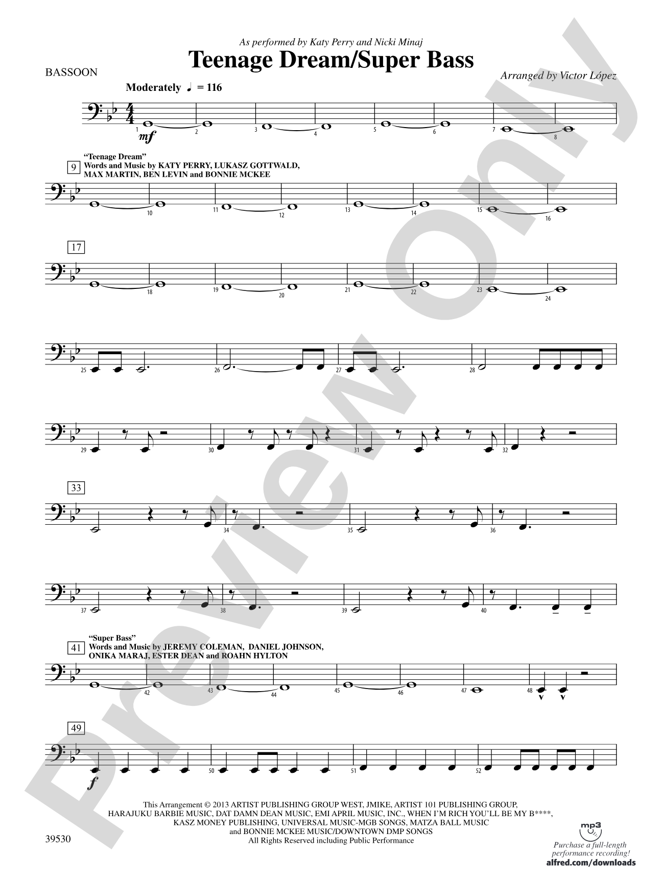 Teenage Dream / Super Bass: Bassoon