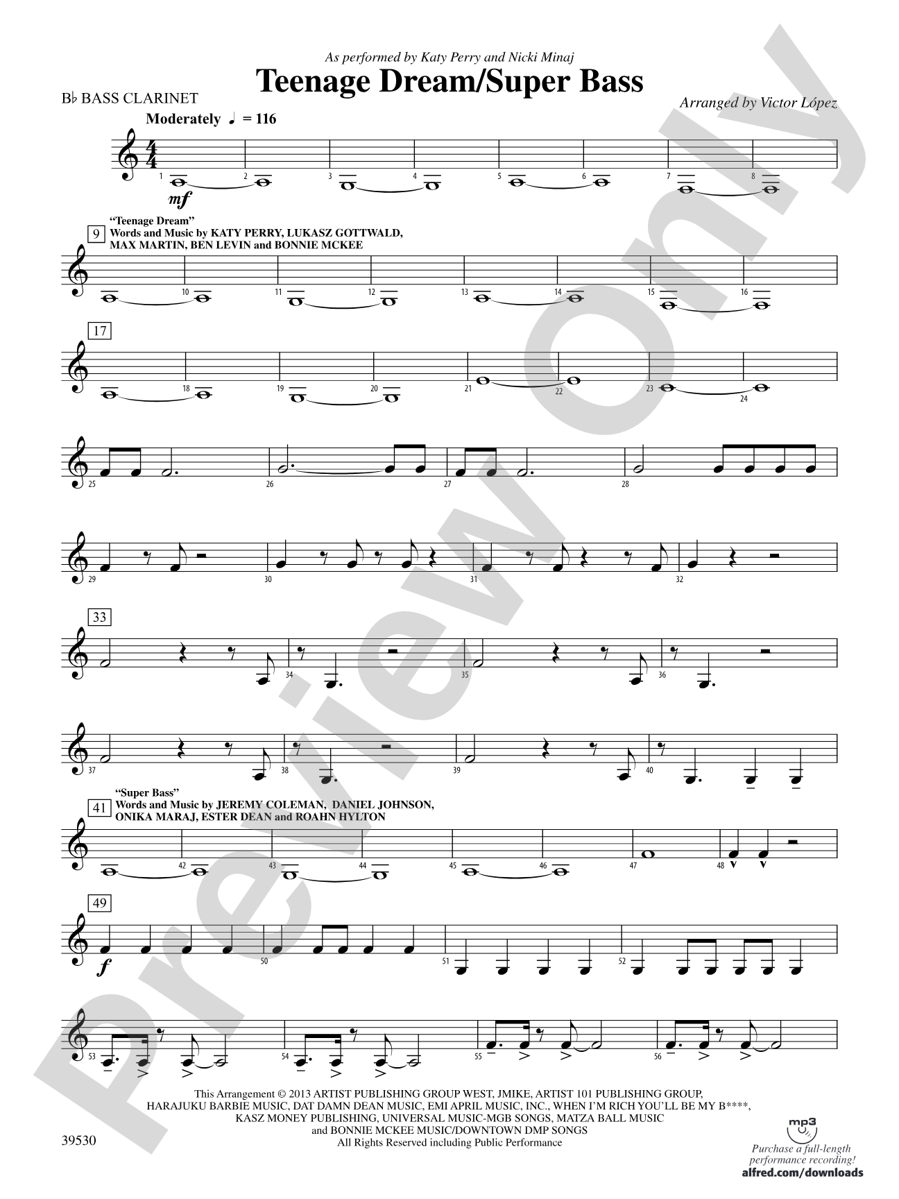 Teenage Dream / Super Bass: B-flat Bass Clarinet