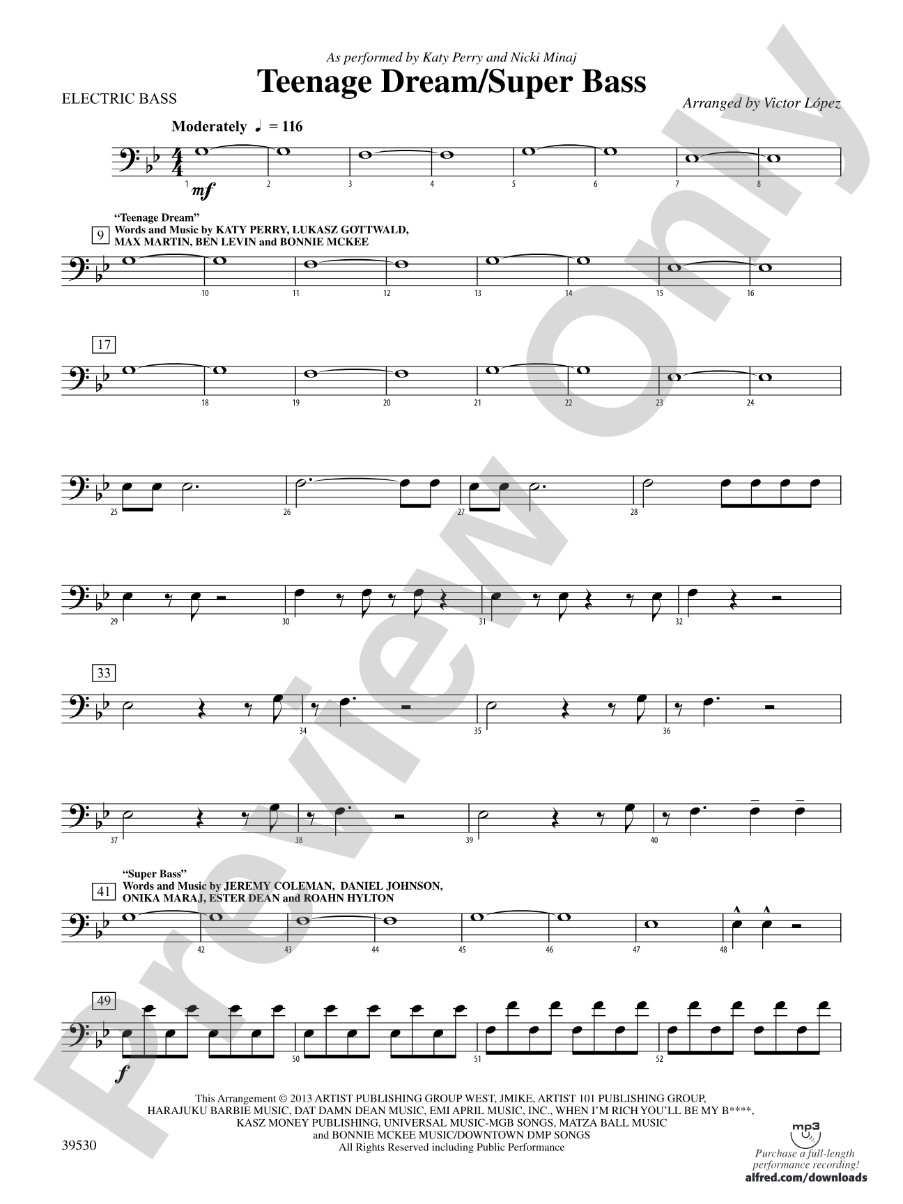 Teenage Dream / Super Bass: Electric Bass