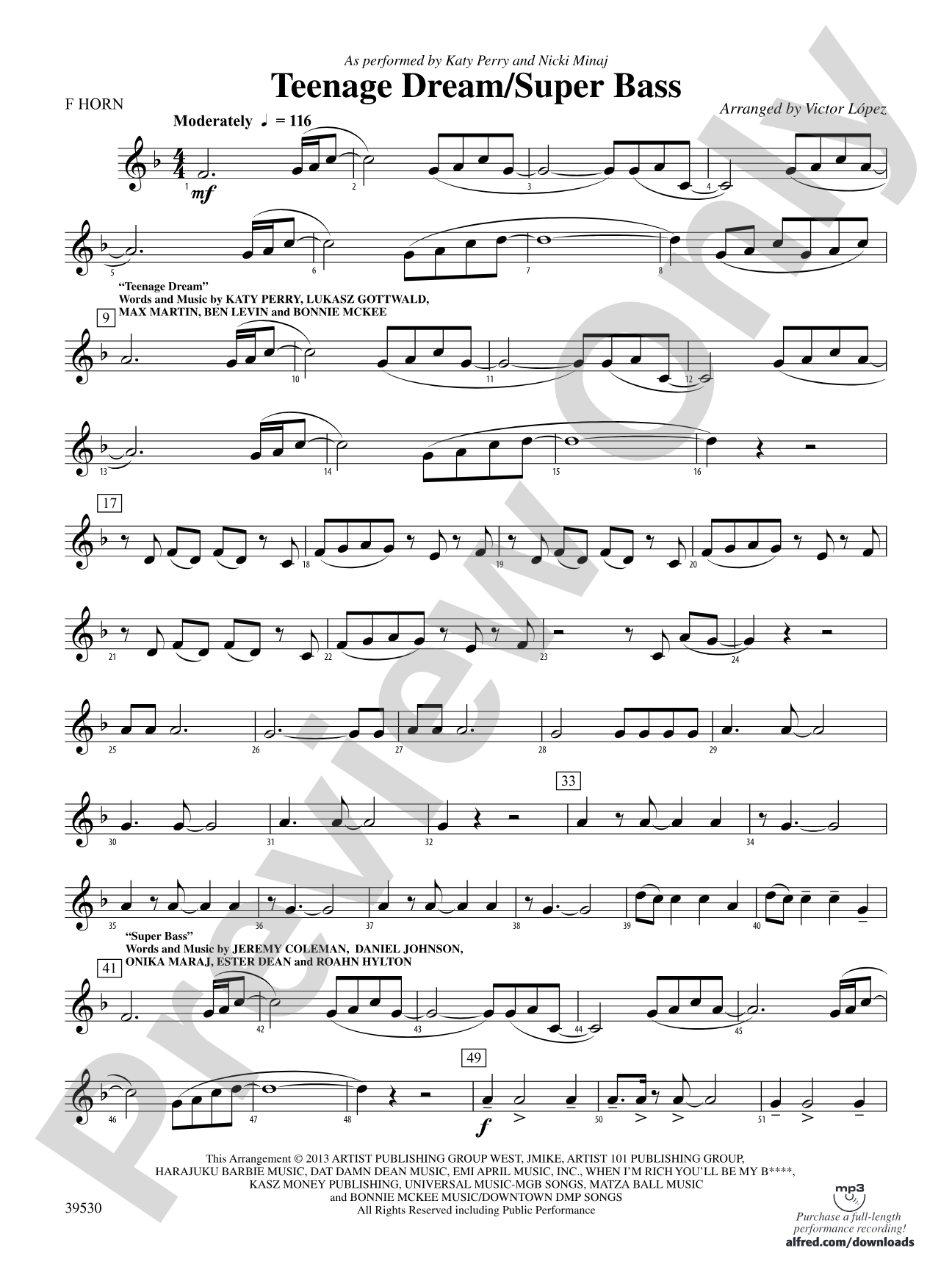 Teenage Dream / Super Bass: 1st F Horn
