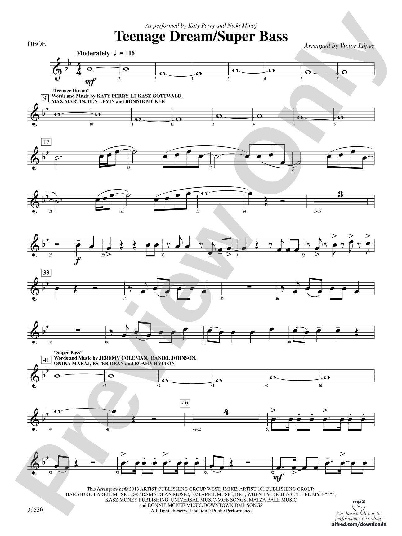 Teenage Dream / Super Bass: Oboe