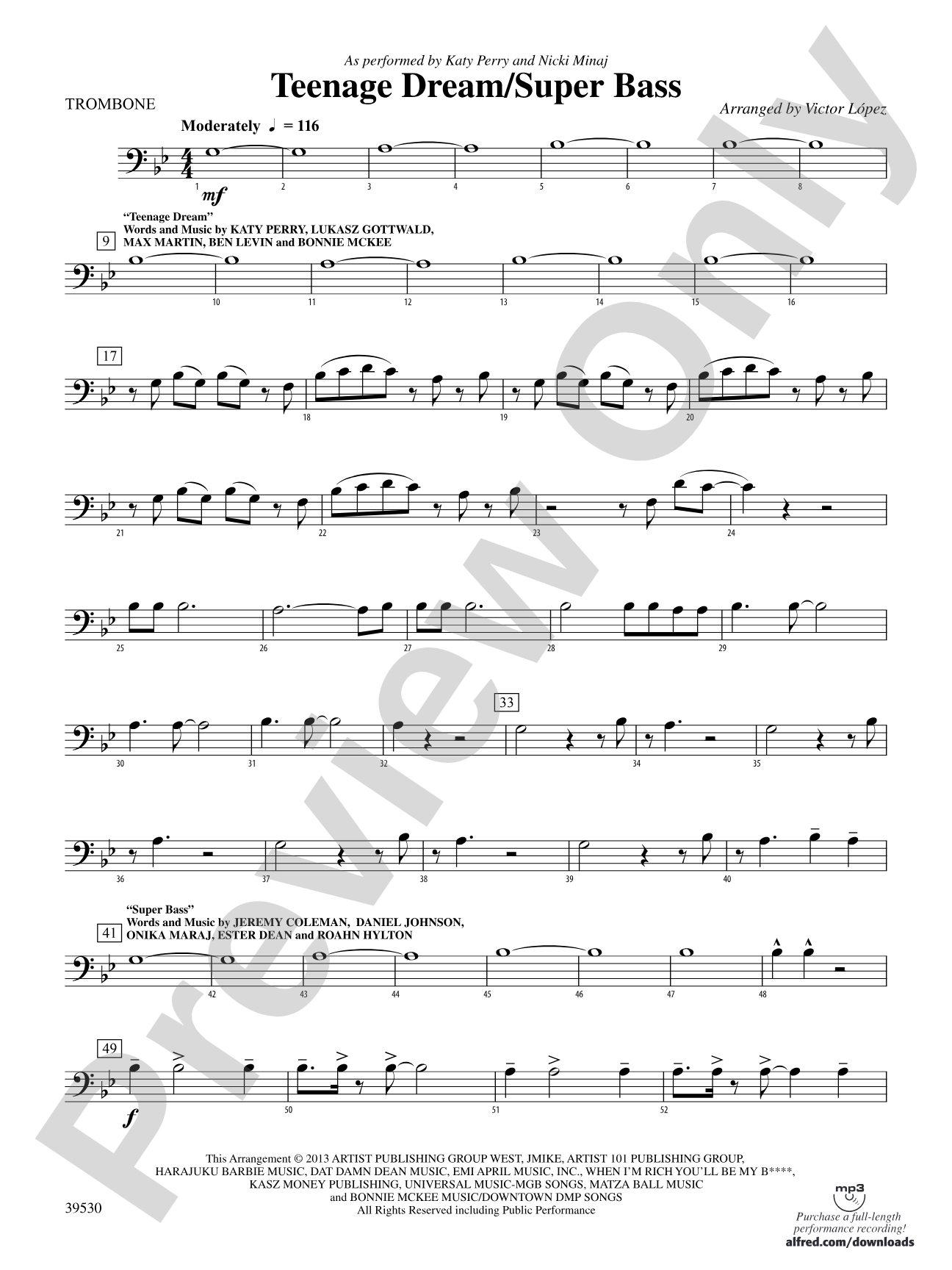 Teenage Dream / Super Bass: 1st Trombone
