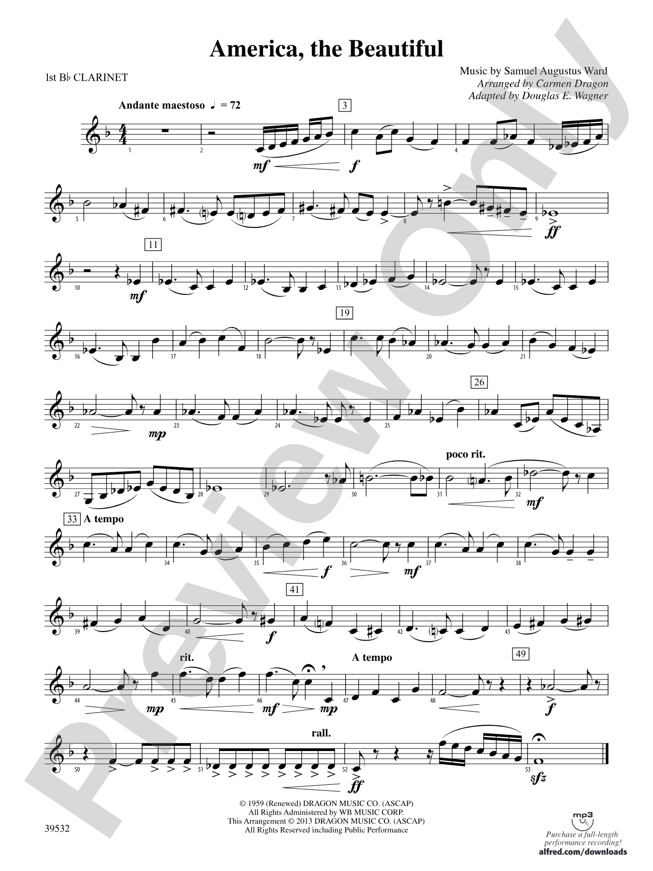 America, the Beautiful: 1st B-flat Clarinet