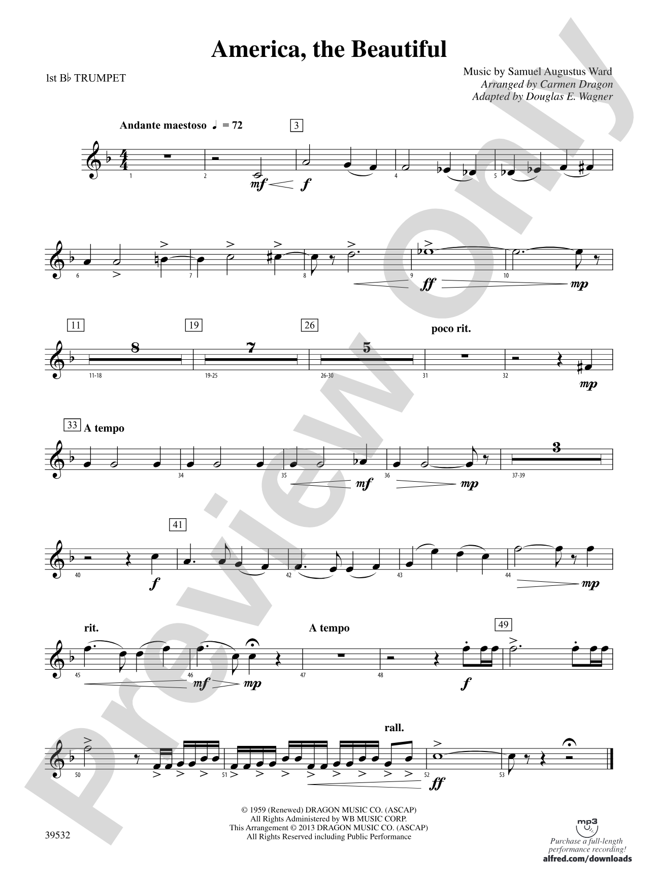 America, the Beautiful: 1st B-flat Trumpet