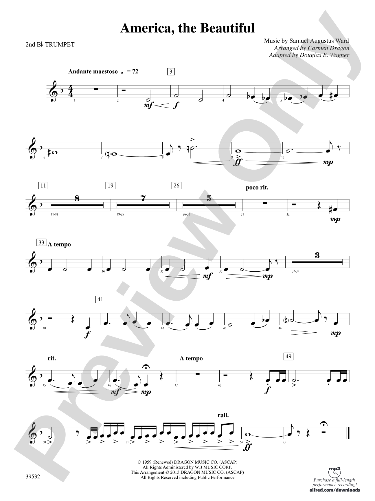 America, the Beautiful: 2nd B-flat Trumpet