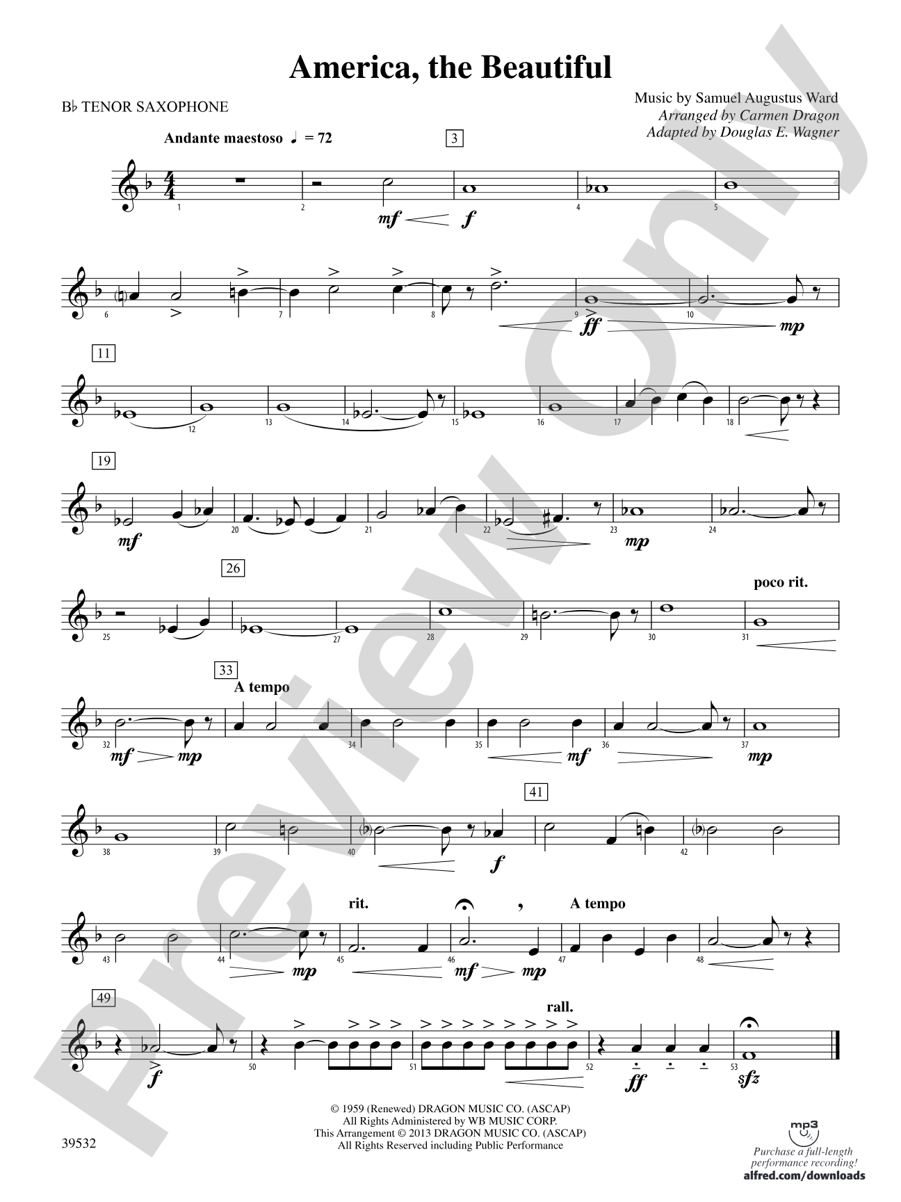America, the Beautiful: B-flat Tenor Saxophone