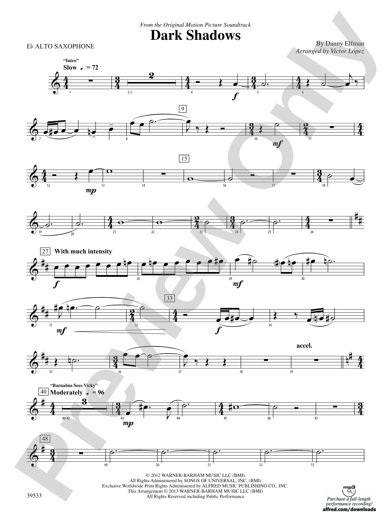 Dark Shadows (from the Original Motion Picture Soundtrack): E-flat Alto Saxophone